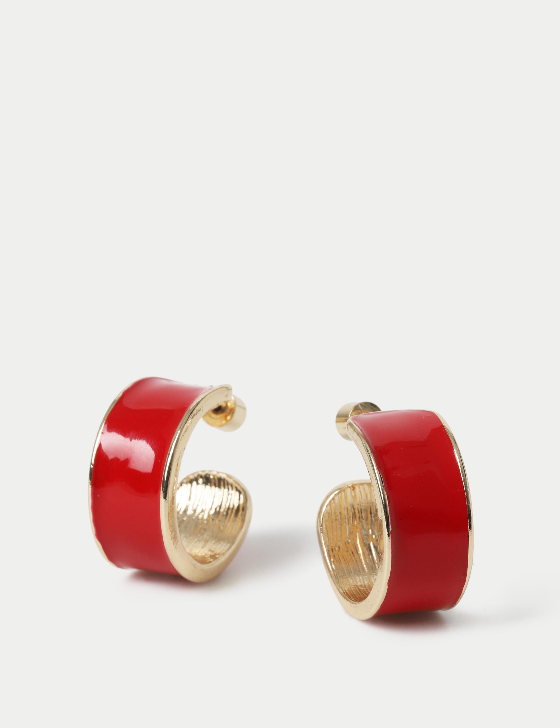 M&S Collection Women's Red Patent Hoop Earrings, Red