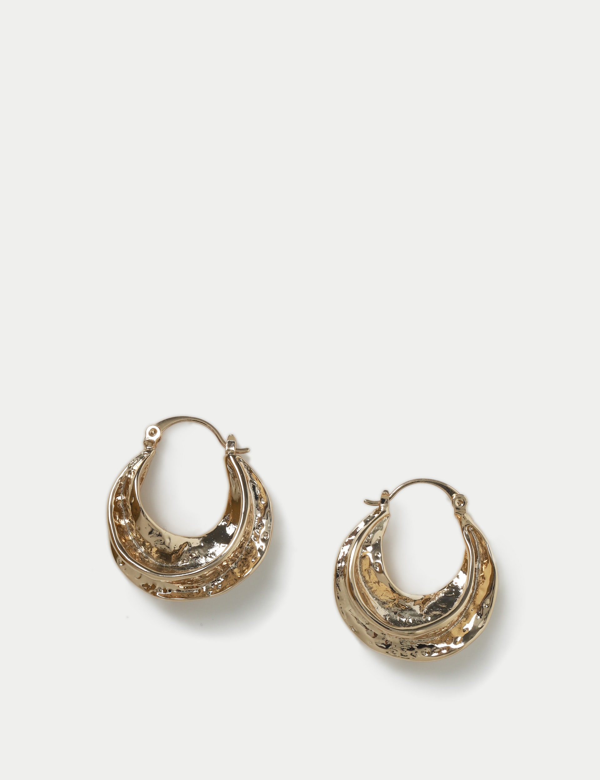 M&S Collection Women's Hammered Ridged Hoops - Gold, Gold