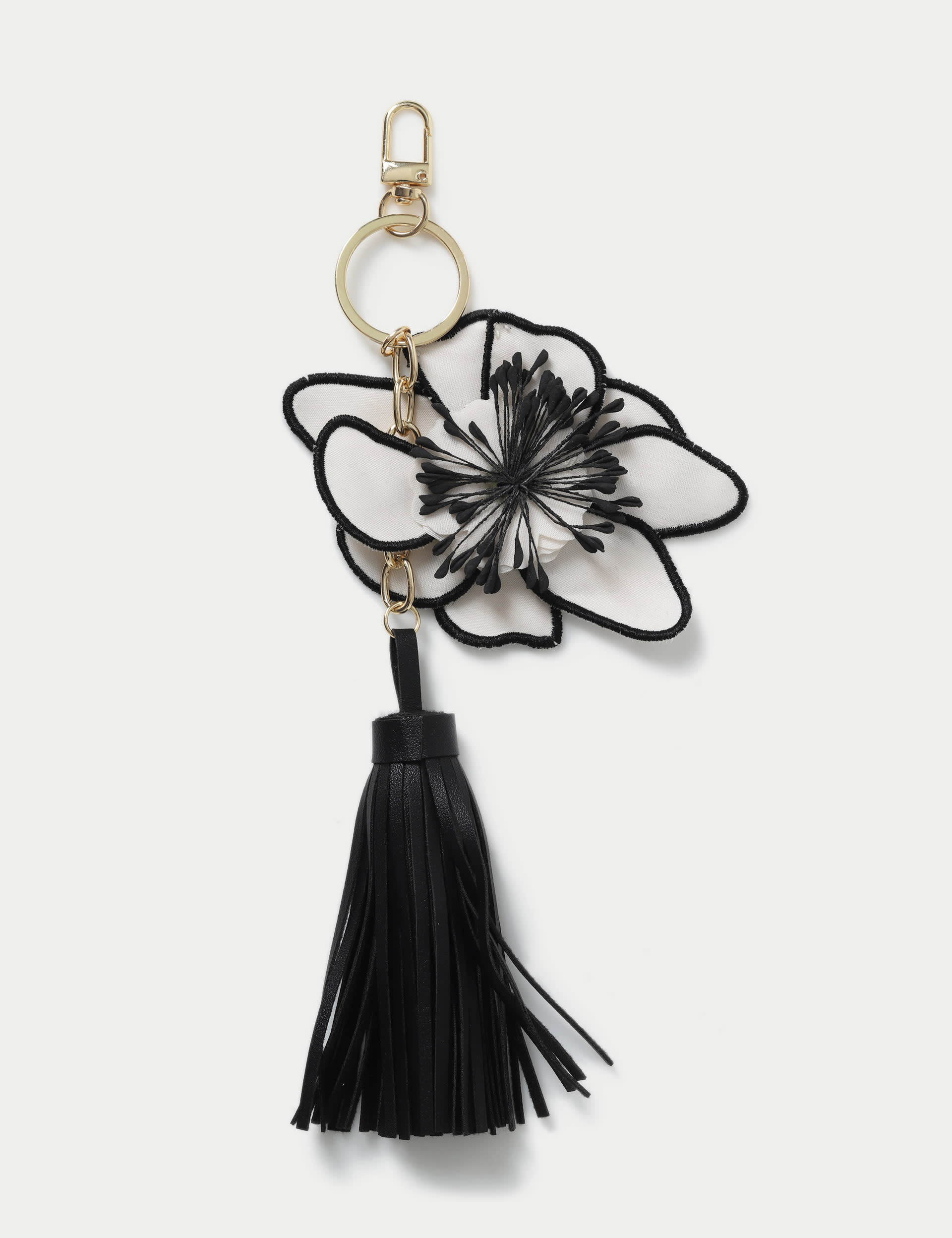 M&S Collection Women's Black Flower Tassel Bag Charm Keyring, Black