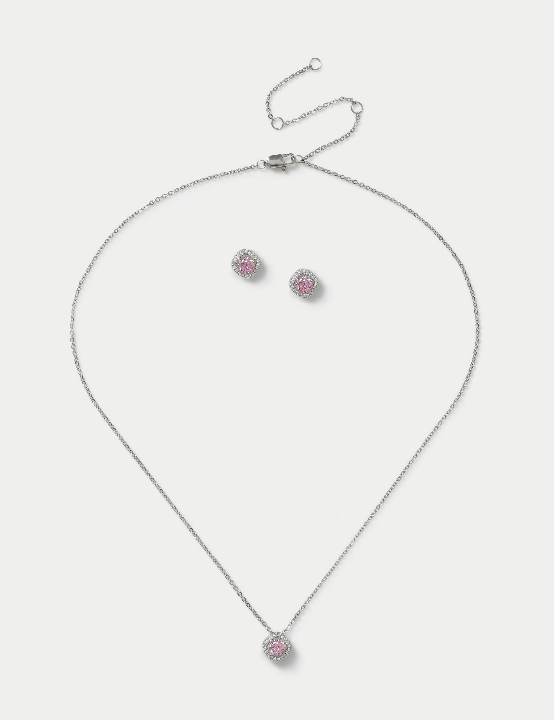 M&S Collection Women's Platinum Plated October Birthstone Earring and Necklace Set - Pink, Pink