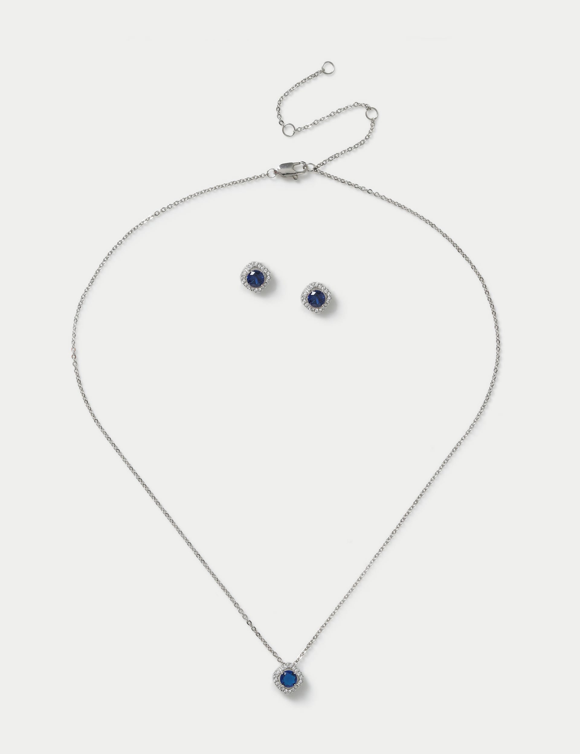 M&S Collection Women's Platinum Plated December Birthstone Earring and Necklace Set - Blue, Blue