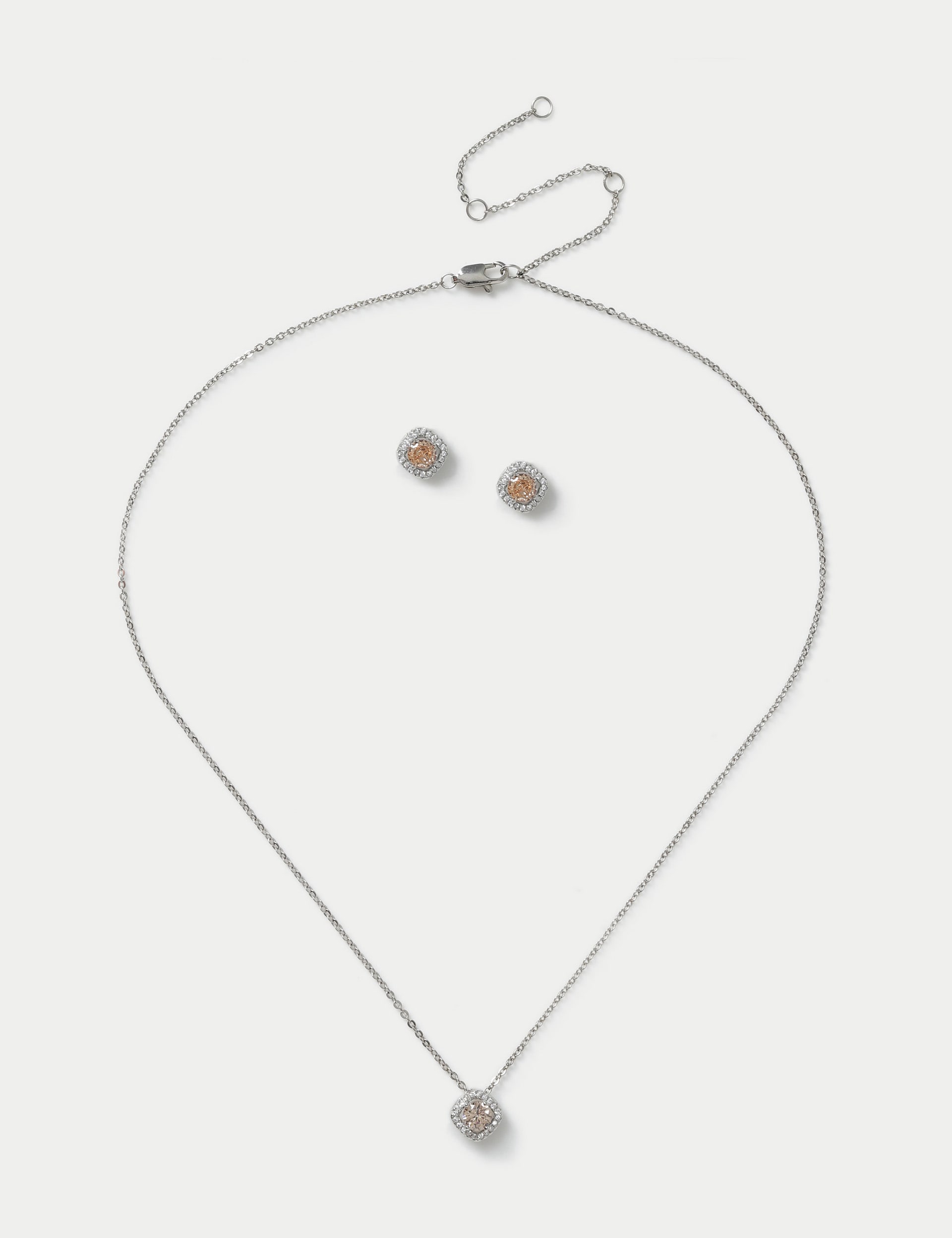 M&S Collection Women's Platinum Plated November Birthstone Earring and Necklace Set - Topaz, Topaz