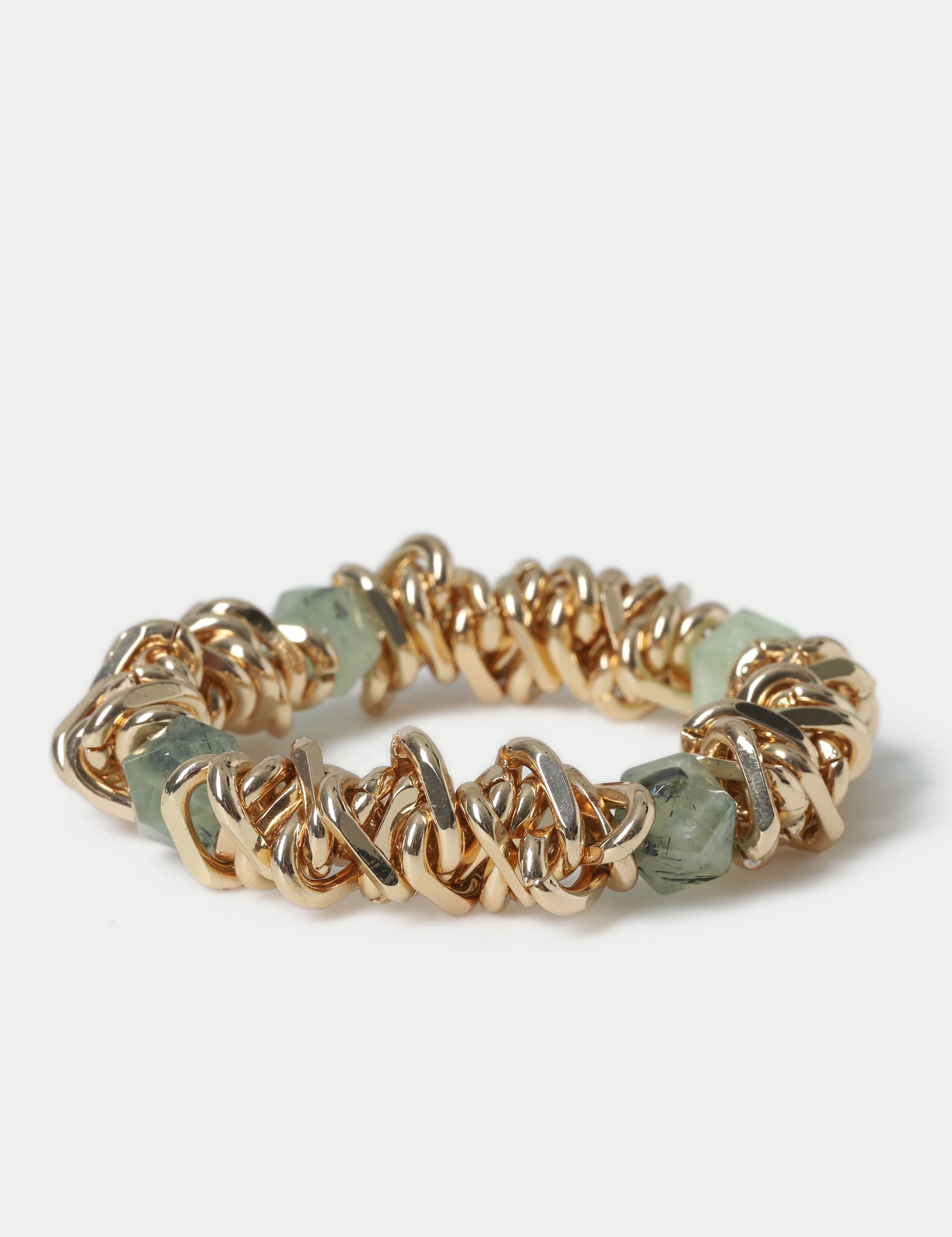 M&S Collection Women's Semi Precious Green and Gold Tone Stretch Wristwear, Gold