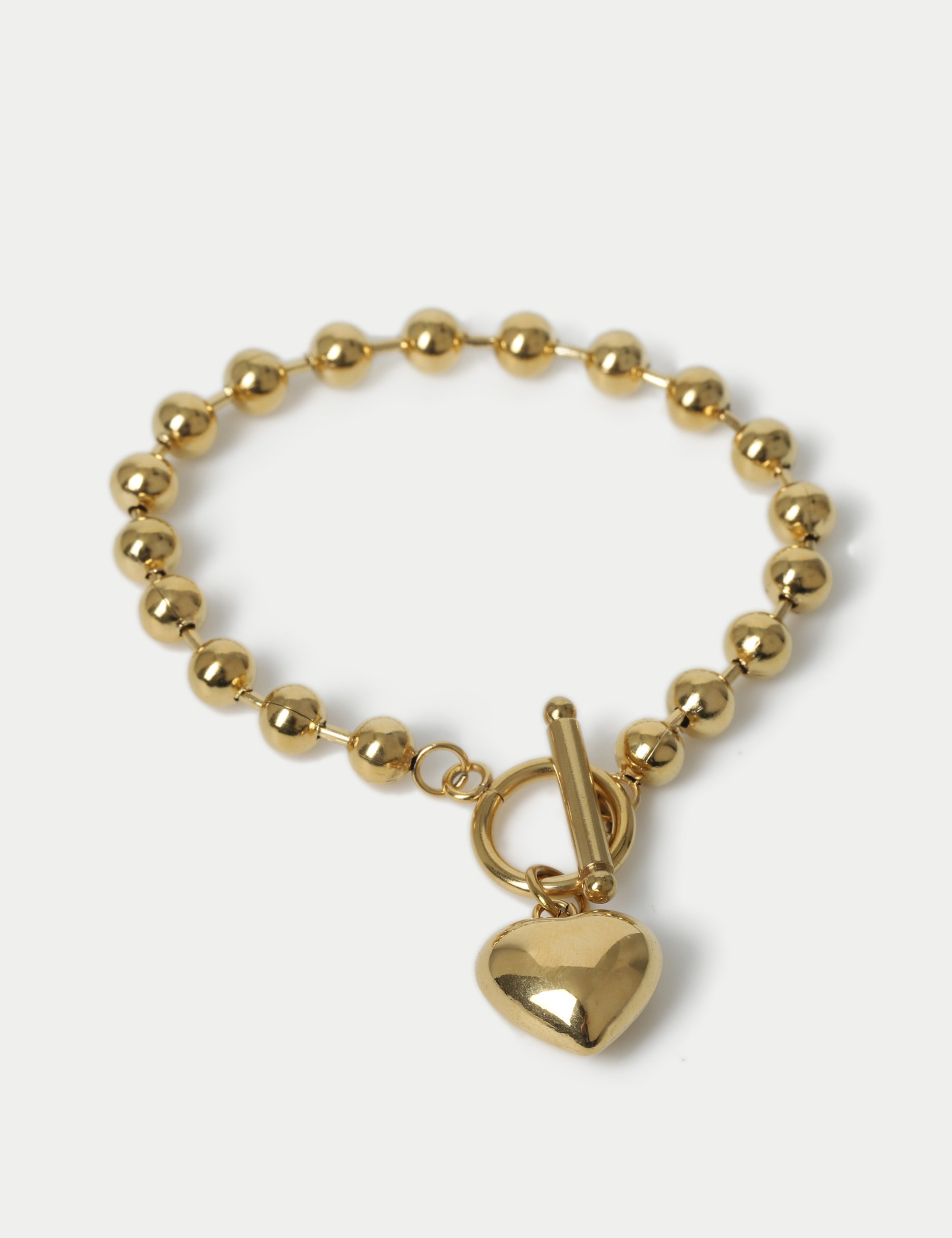 M&S Collection Women's 14ct Gold Plated Puff Heart Sphere Bracelet, Gold