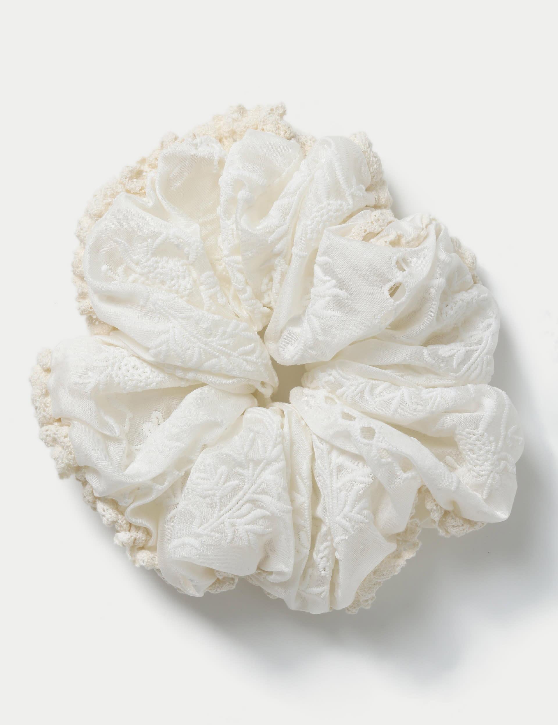 M&S Collection Women's Cream Mixed Fabric Hair Scrunchie, Cream