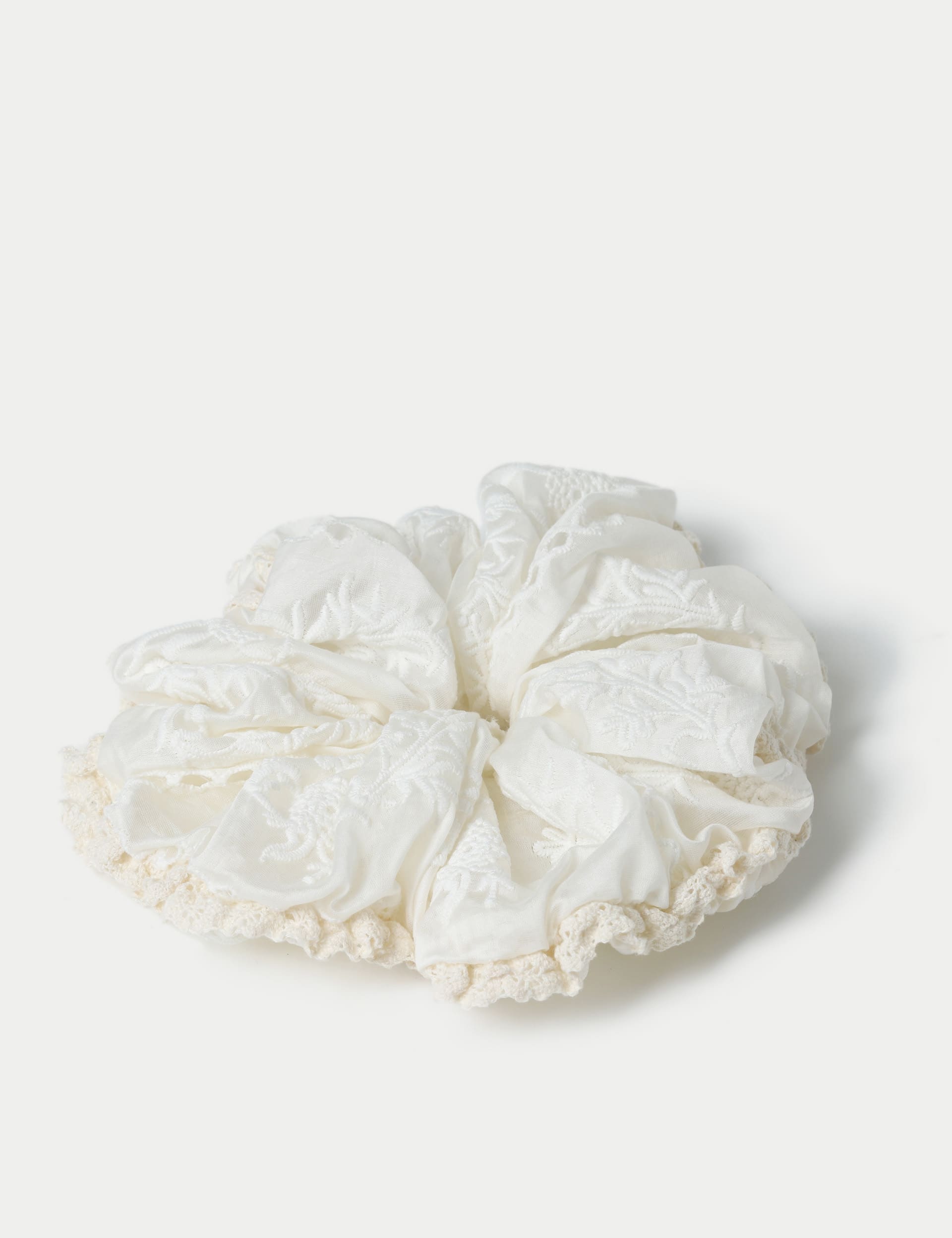 M&S Collection Women's Cream Mixed Fabric Hair Scrunchie, Cream