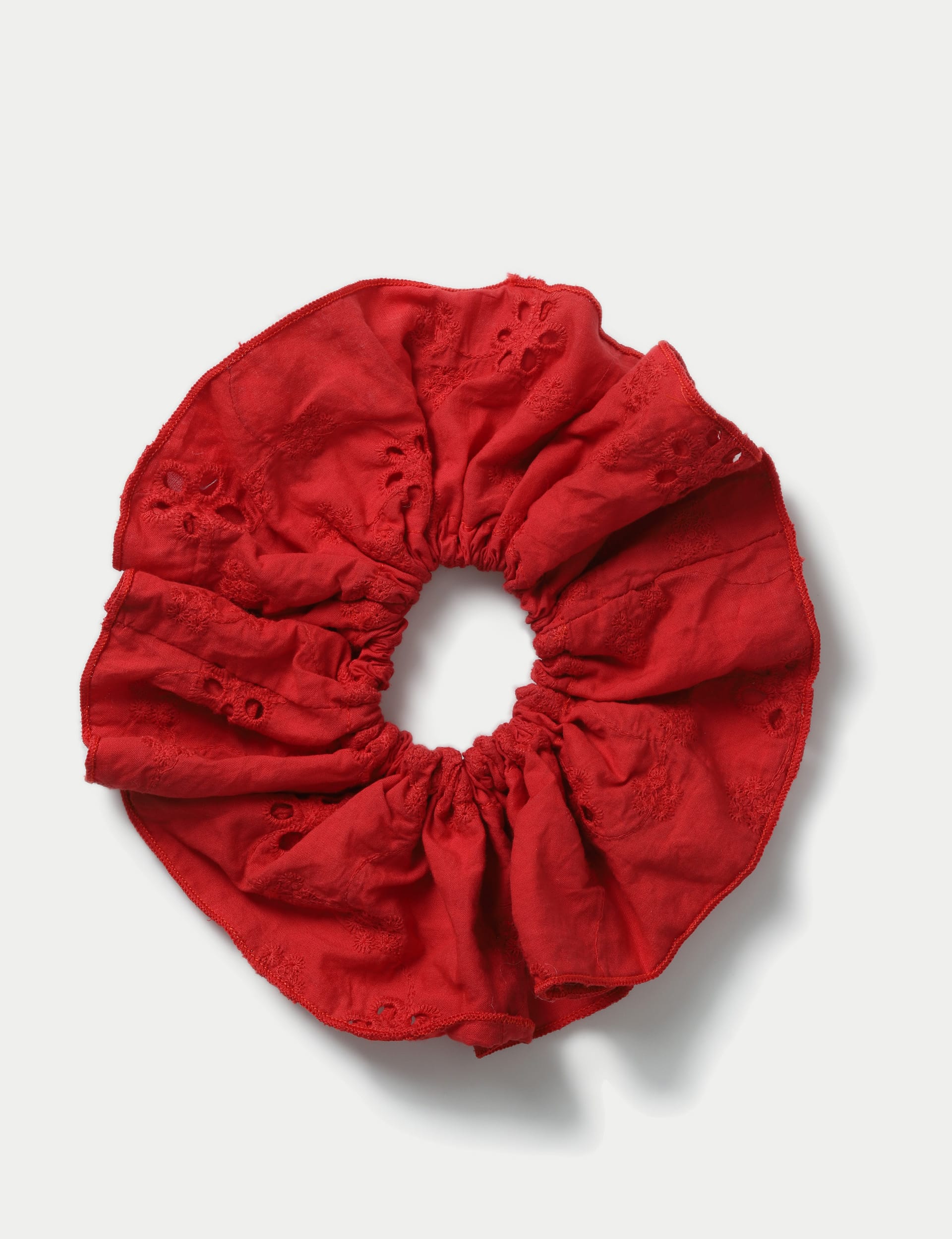 M&S Collection Women's Red Broderie Scrunchie, Black,Red