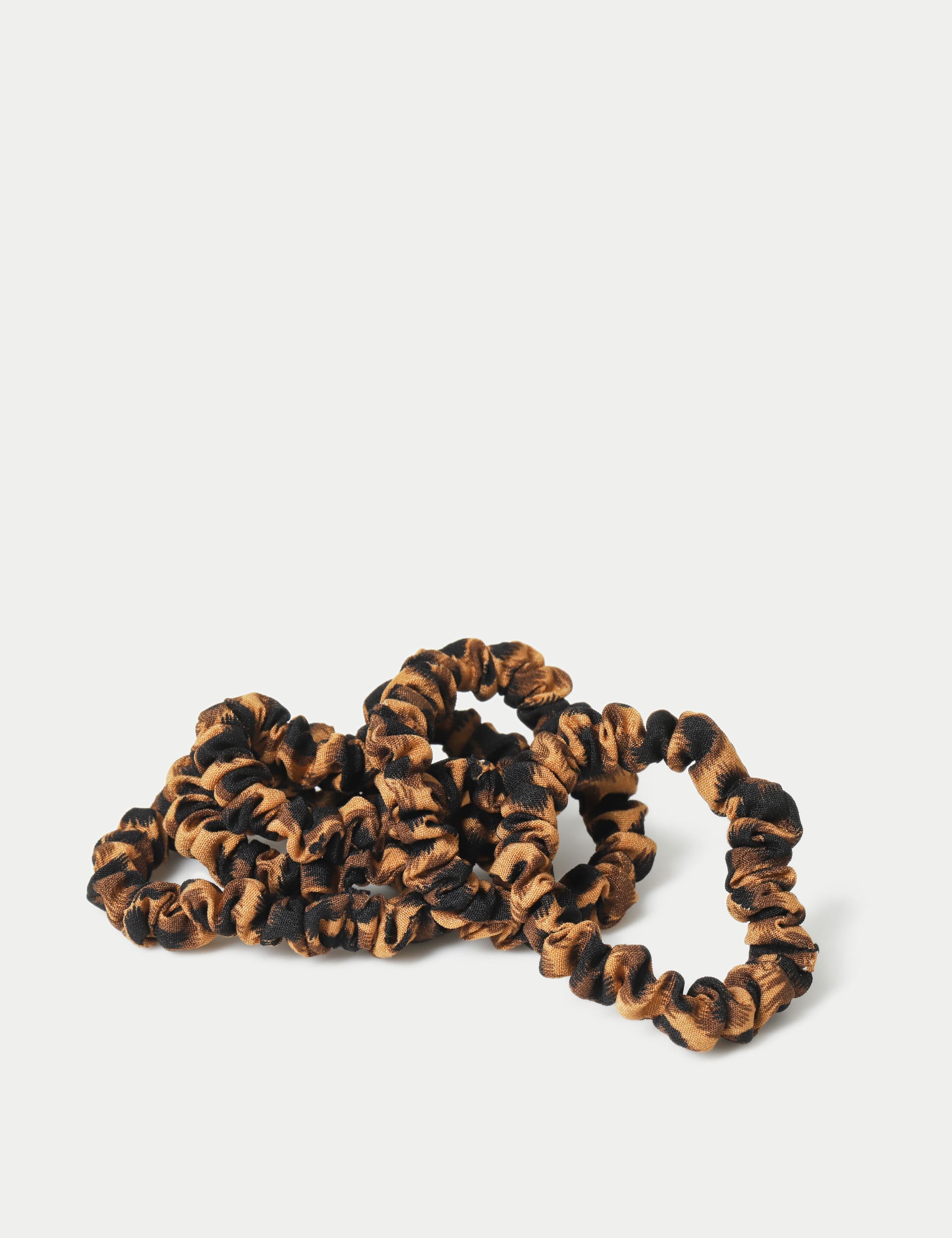 M&S Collection Women's QB 5 Pack Leopard Print Mini Scrunchies - Brown, Brown