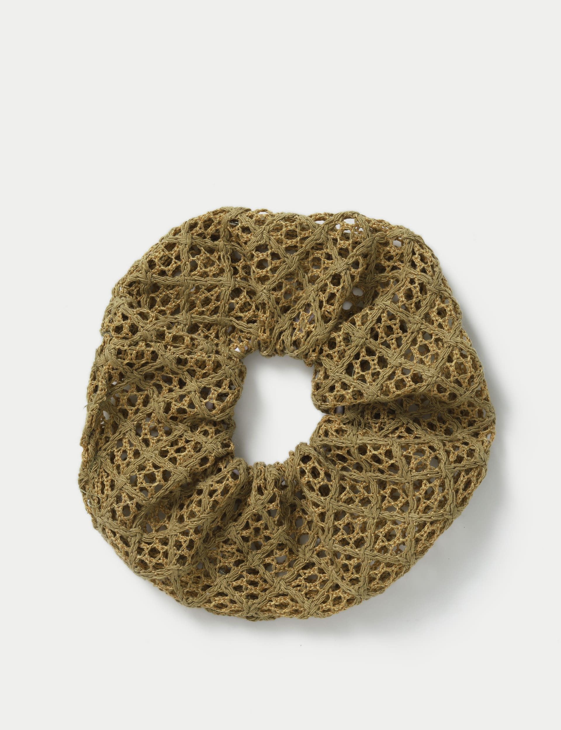 M&S Collection Women's Chocolate Brown Crochet Scrunchie - Beige, Beige