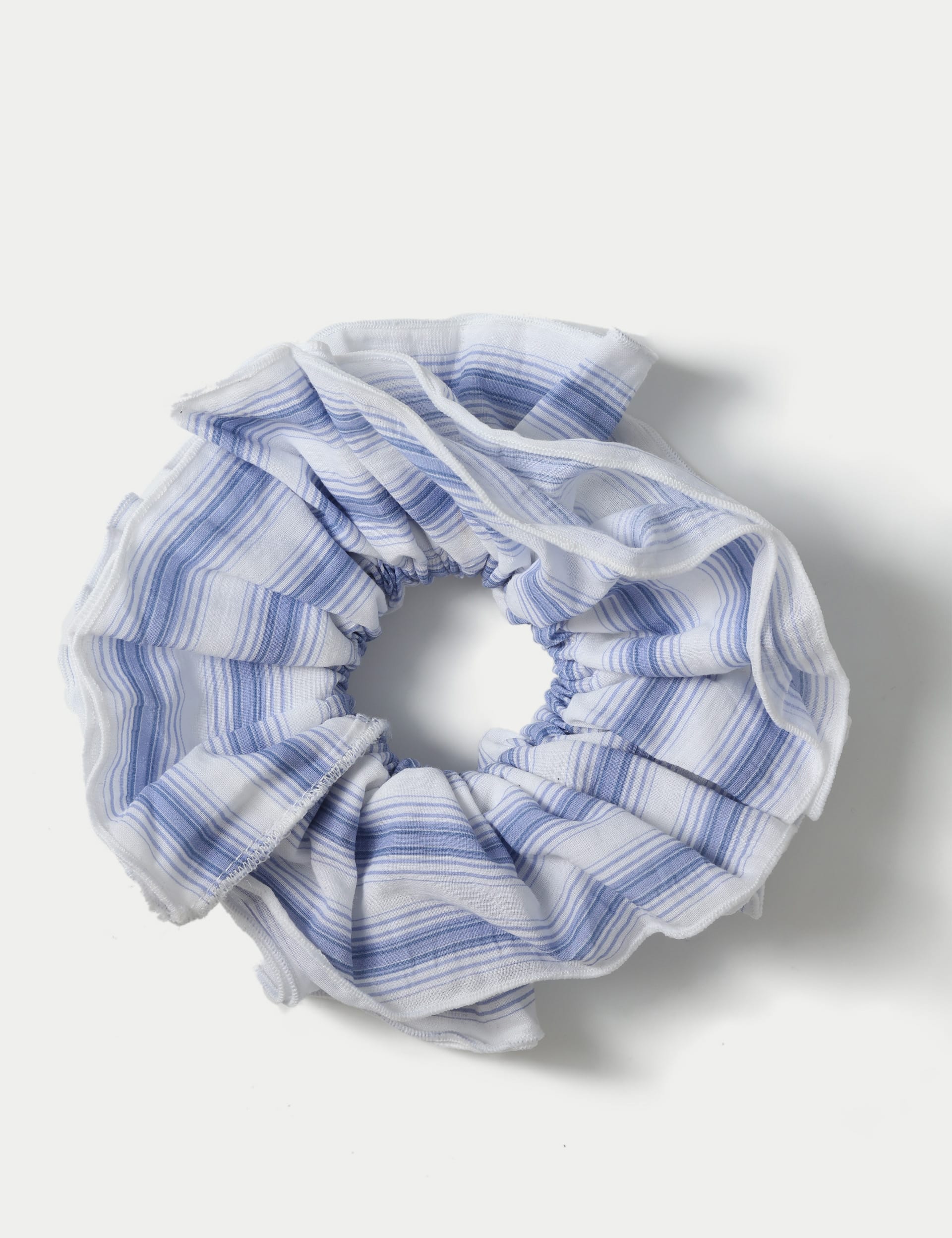 M&S Collection Women's Blue and White Stripe Scrunchie, Blue