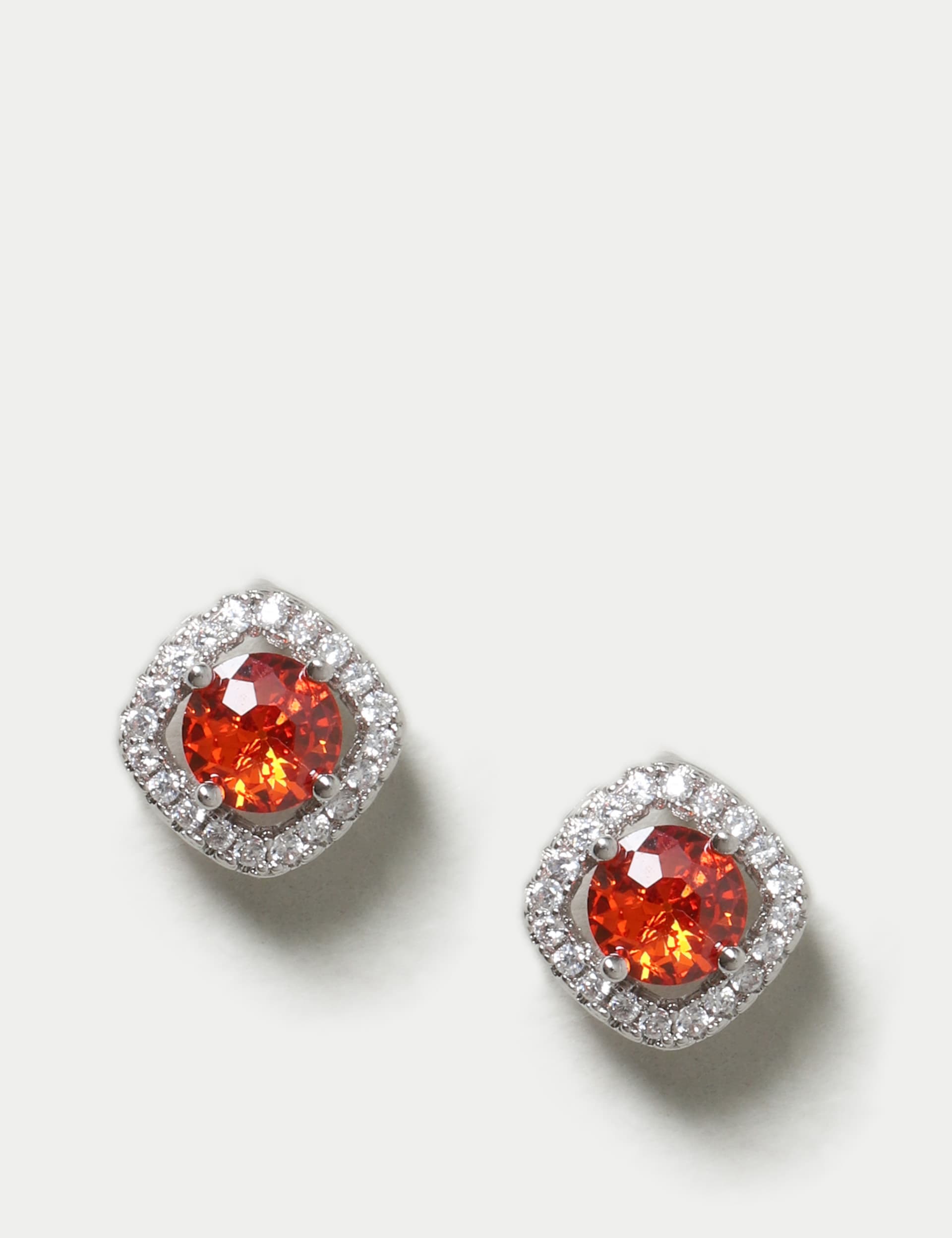 M&S Collection Women's Platinum Plated Cubic Zirconia July Birthstone Stud Earring - Orange, Orange