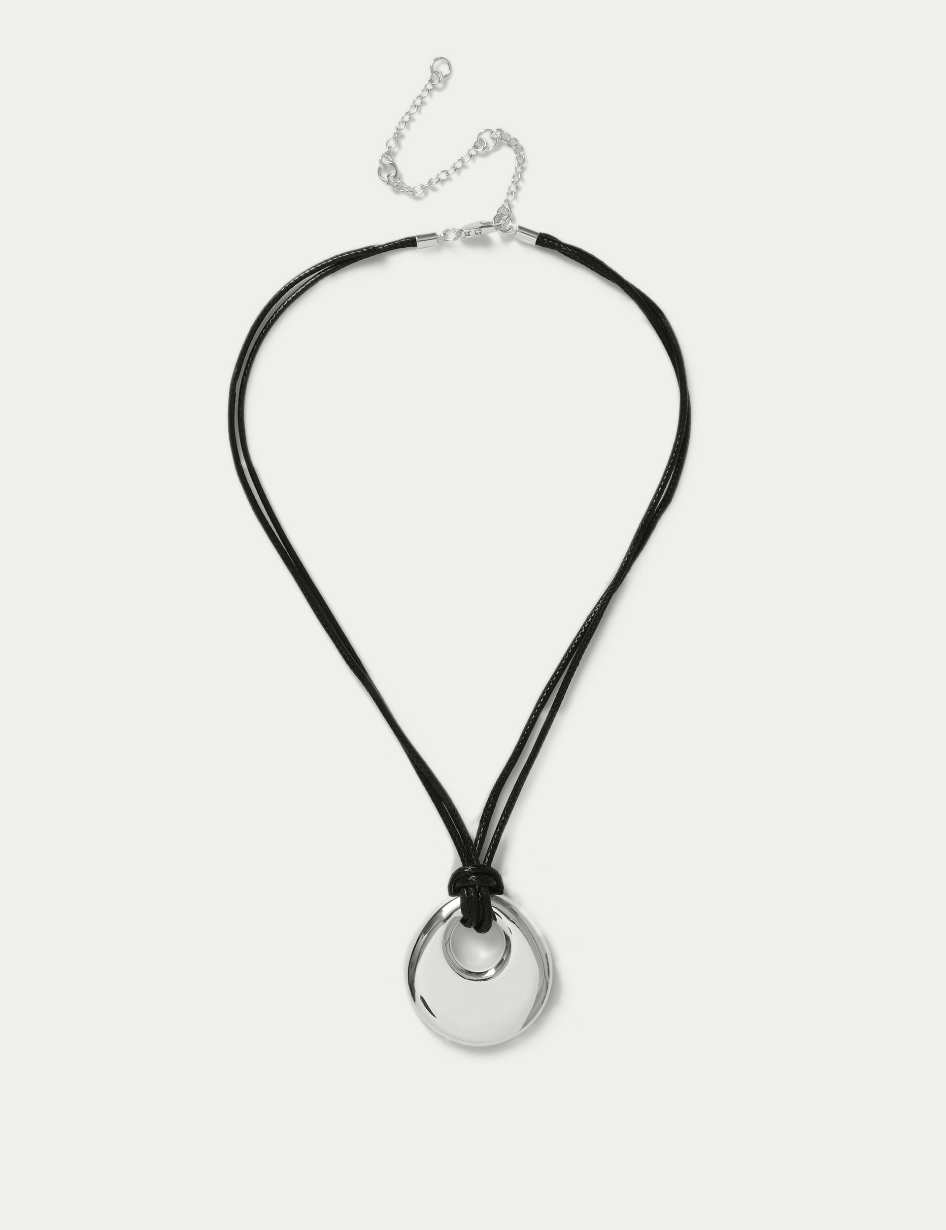 M&S Collection Women's Irregular Pendant and Black Cord Necklace, Black