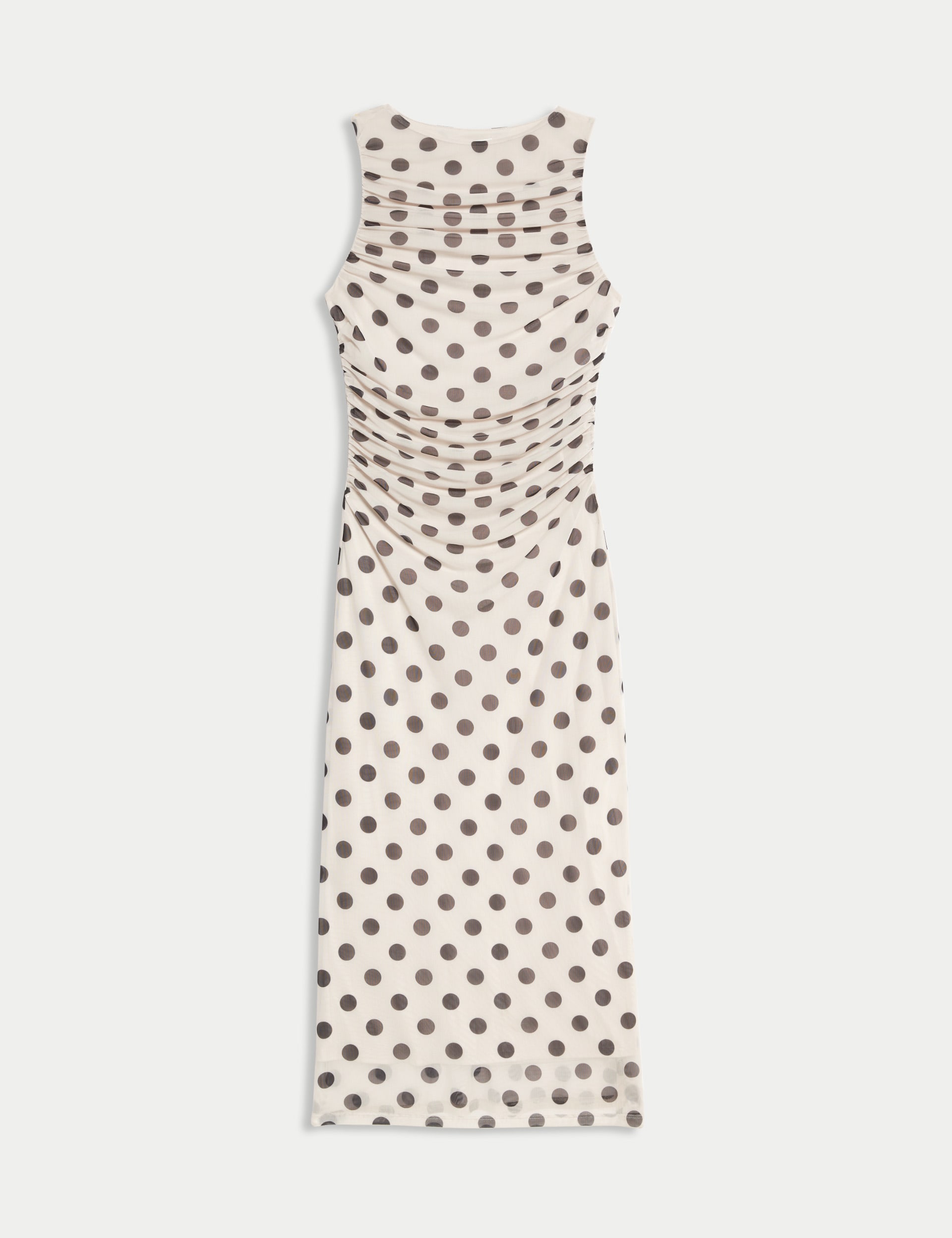 M&S Collection Women's Polka Dot Square Neck Ruched Midaxi Bodycon Dress - 12REG - Ivory Mix, Ivory 