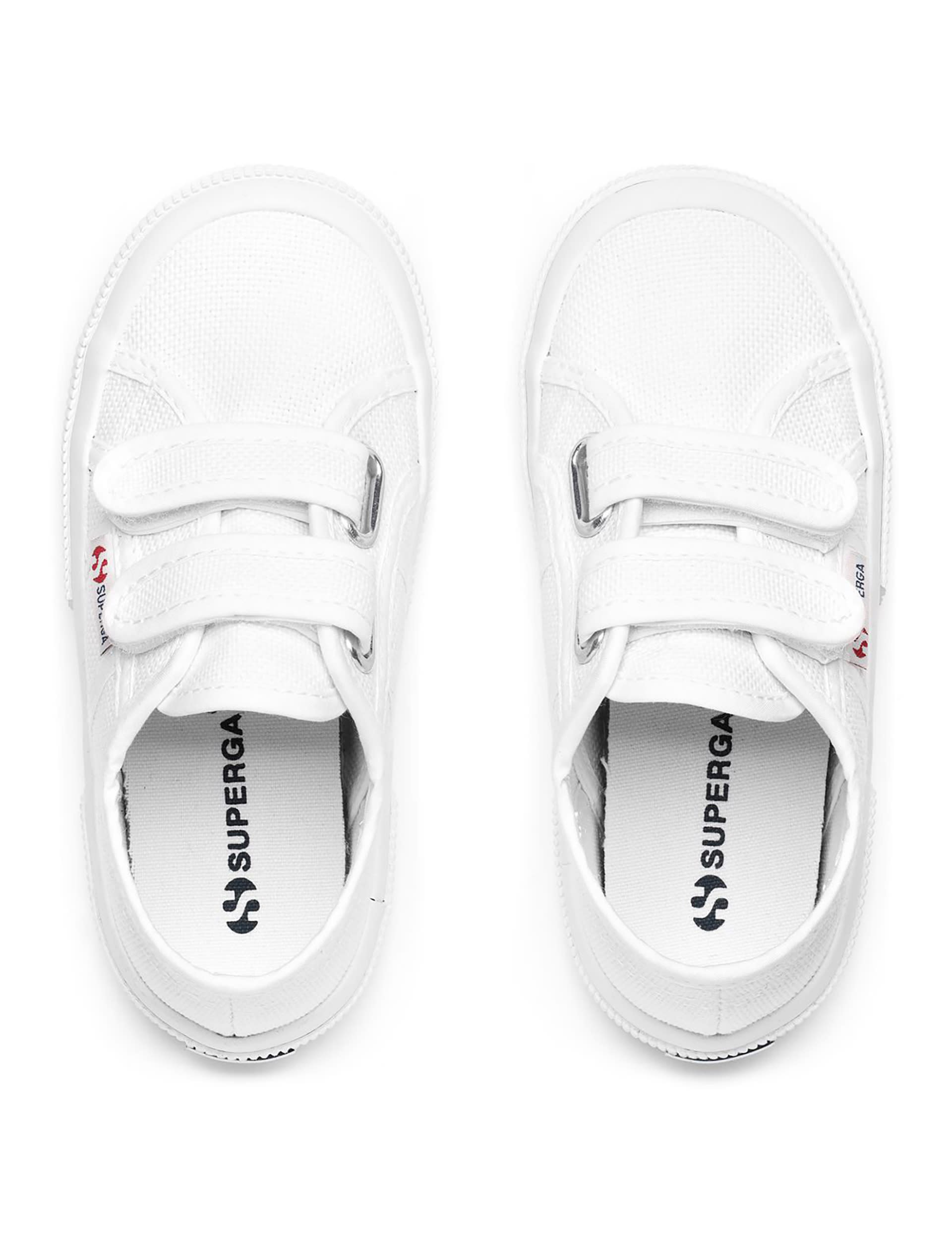 Superga Kids 2750-Cotjstrap Classic Riptape Trainers ( 5.5 Small - 1 Large) - White, Navy,White