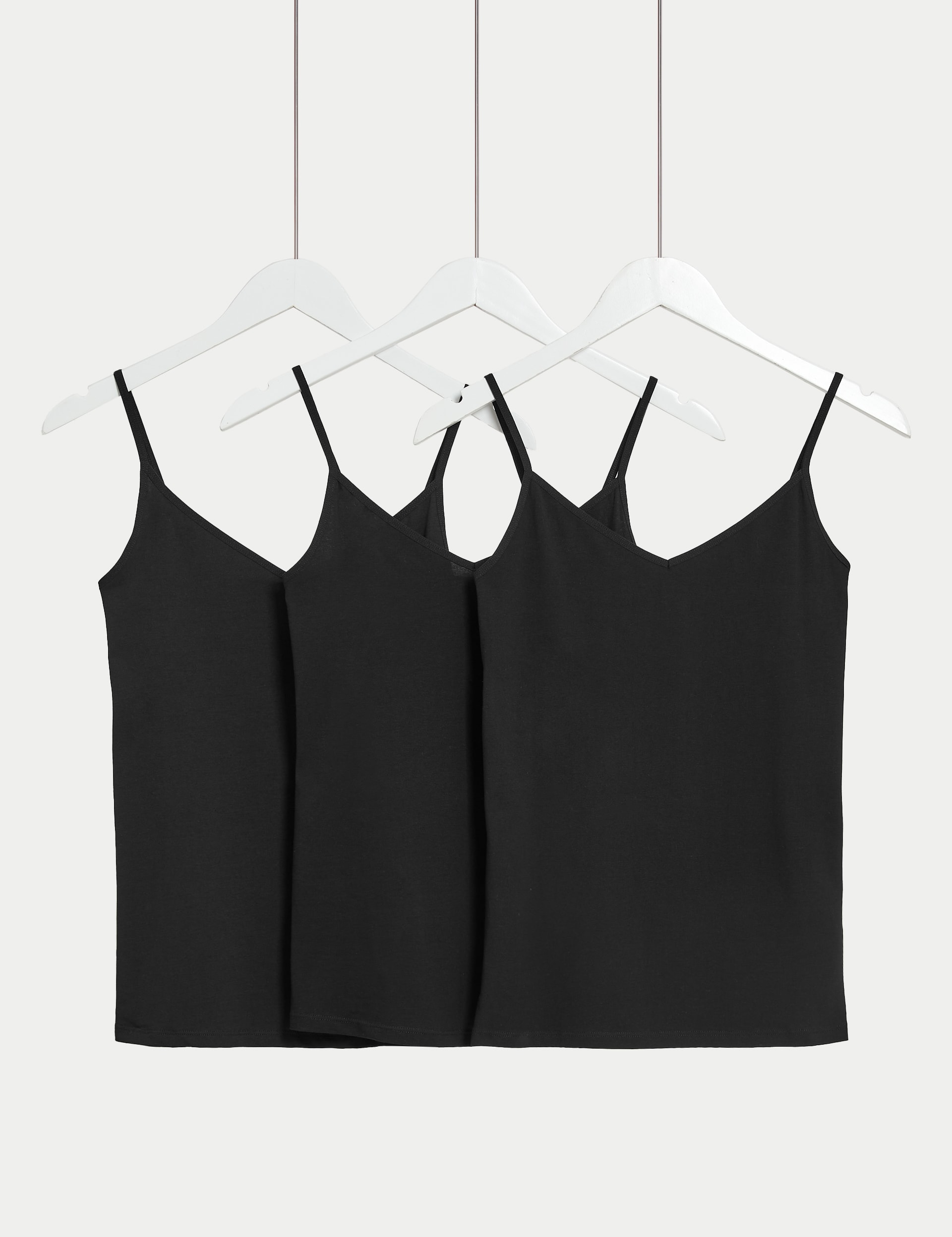 M&S Collection Women's 3pk Cotton Rich Strappy Vests - 14 - Black, Rose Quartz,Copper,Black,White,Fa