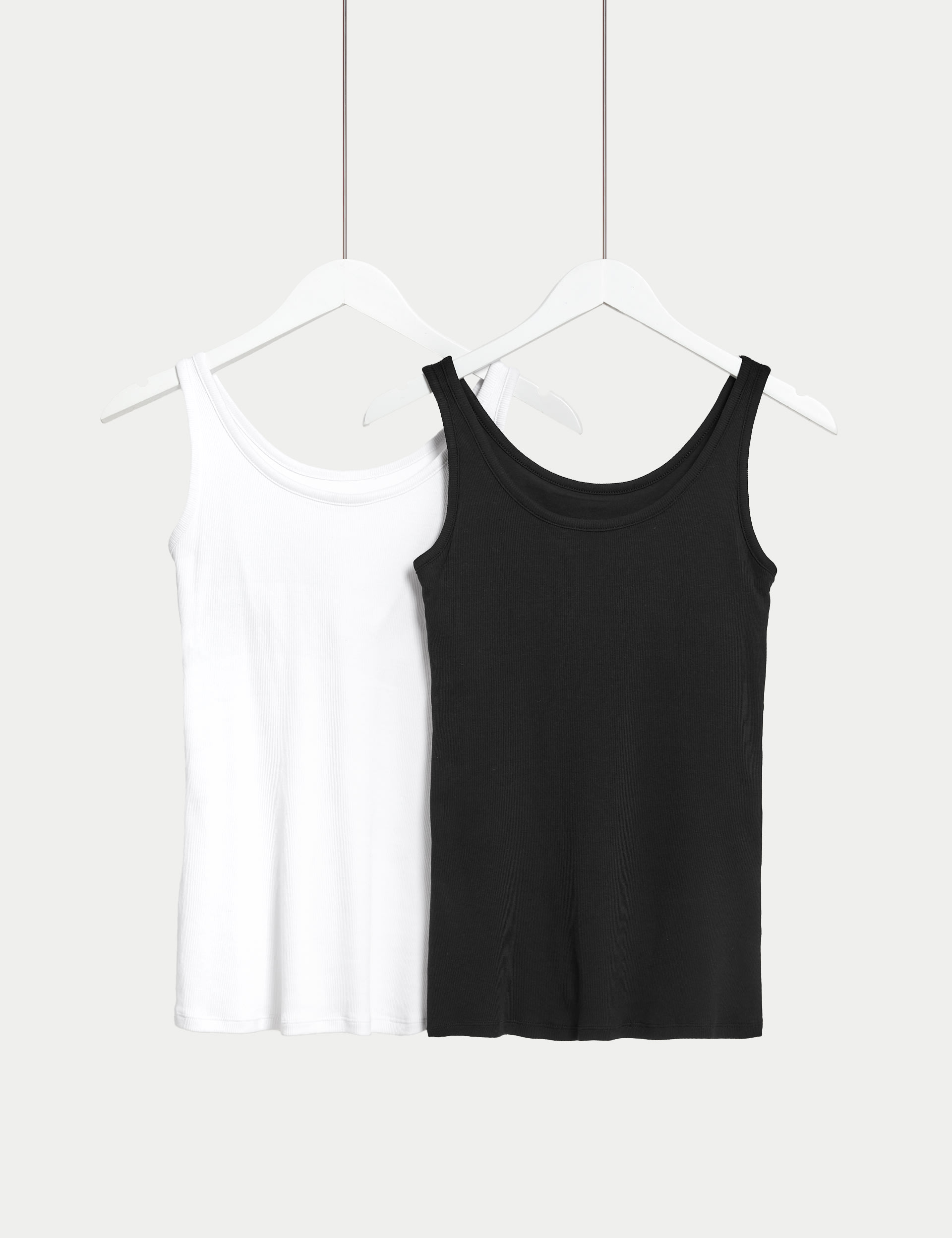 M&S Collection Women's 2 Pack Cotton Rich Secret Support Vests - 12 - White Mix, Green Mix,Light We