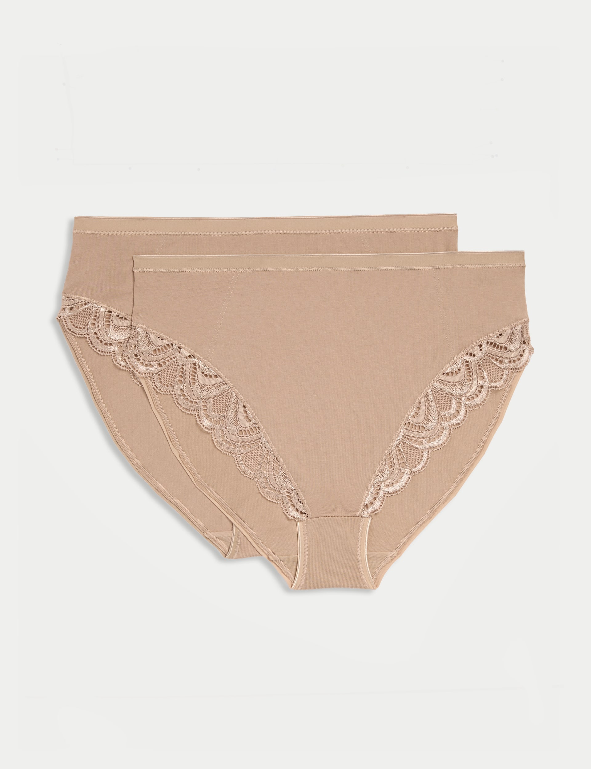 M&S Collection Women's 2 Pack Amelia Lace Cotton Rich Shaping Knickers - 14 - Rose Quartz, White,Bla