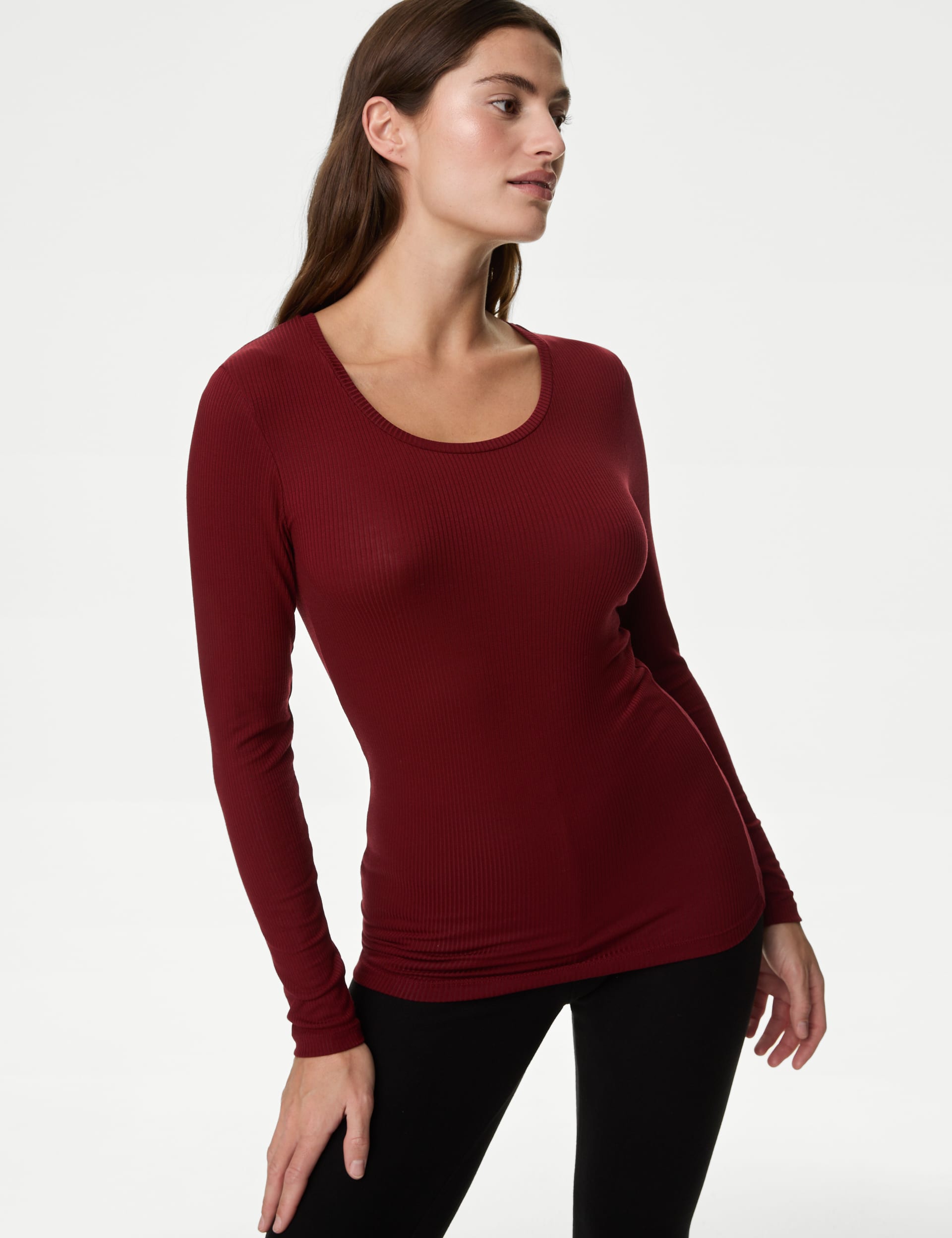 M&S Collection Women's 2 Pack Heatgen Thermal Ribbed Tops - 12 - Dark Red Mix, Dark Red Mix,Grey Mi