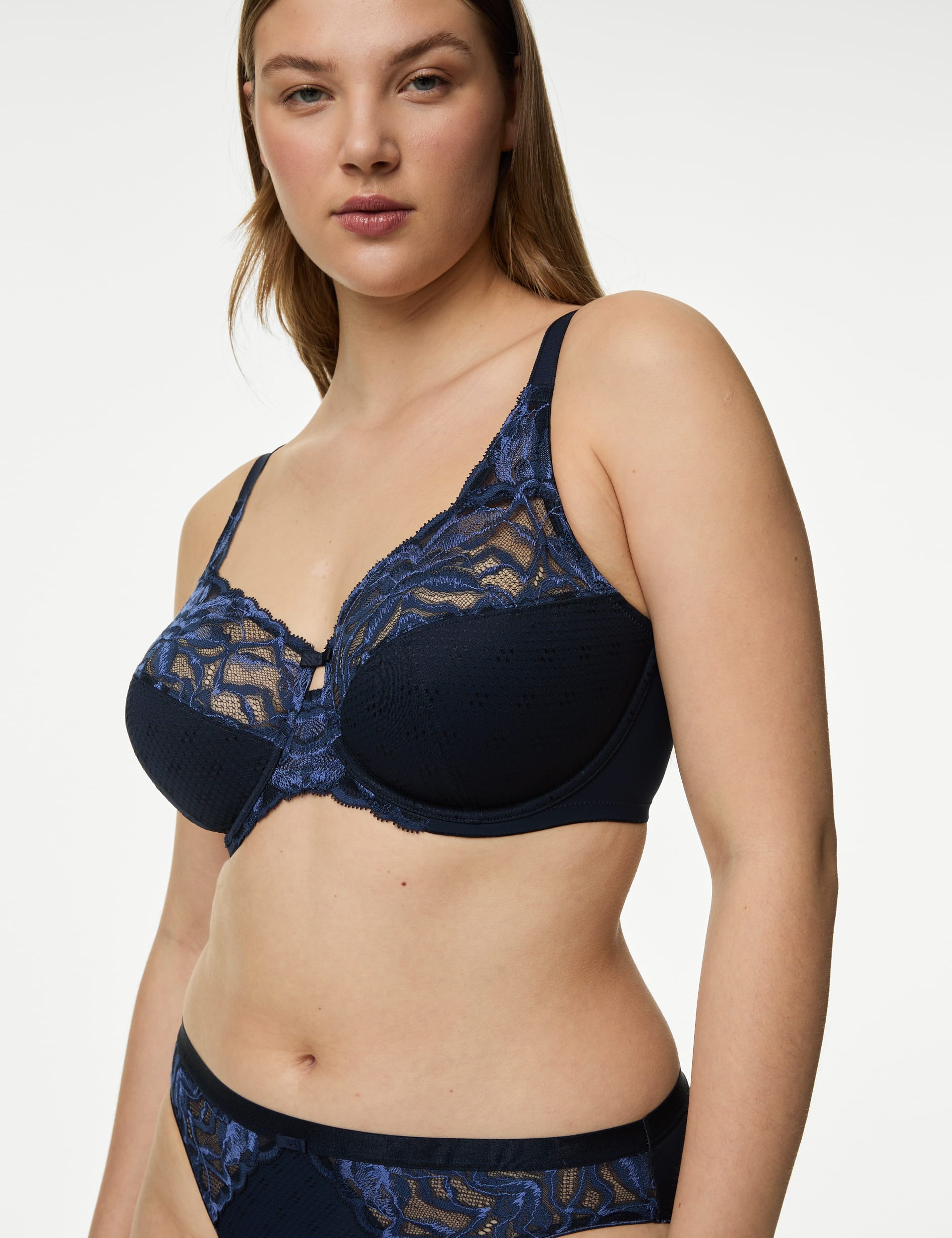 M&S Collection Women's Wild Blooms Wired Full Cup Bra F-H - 42GG - Navy, Navy