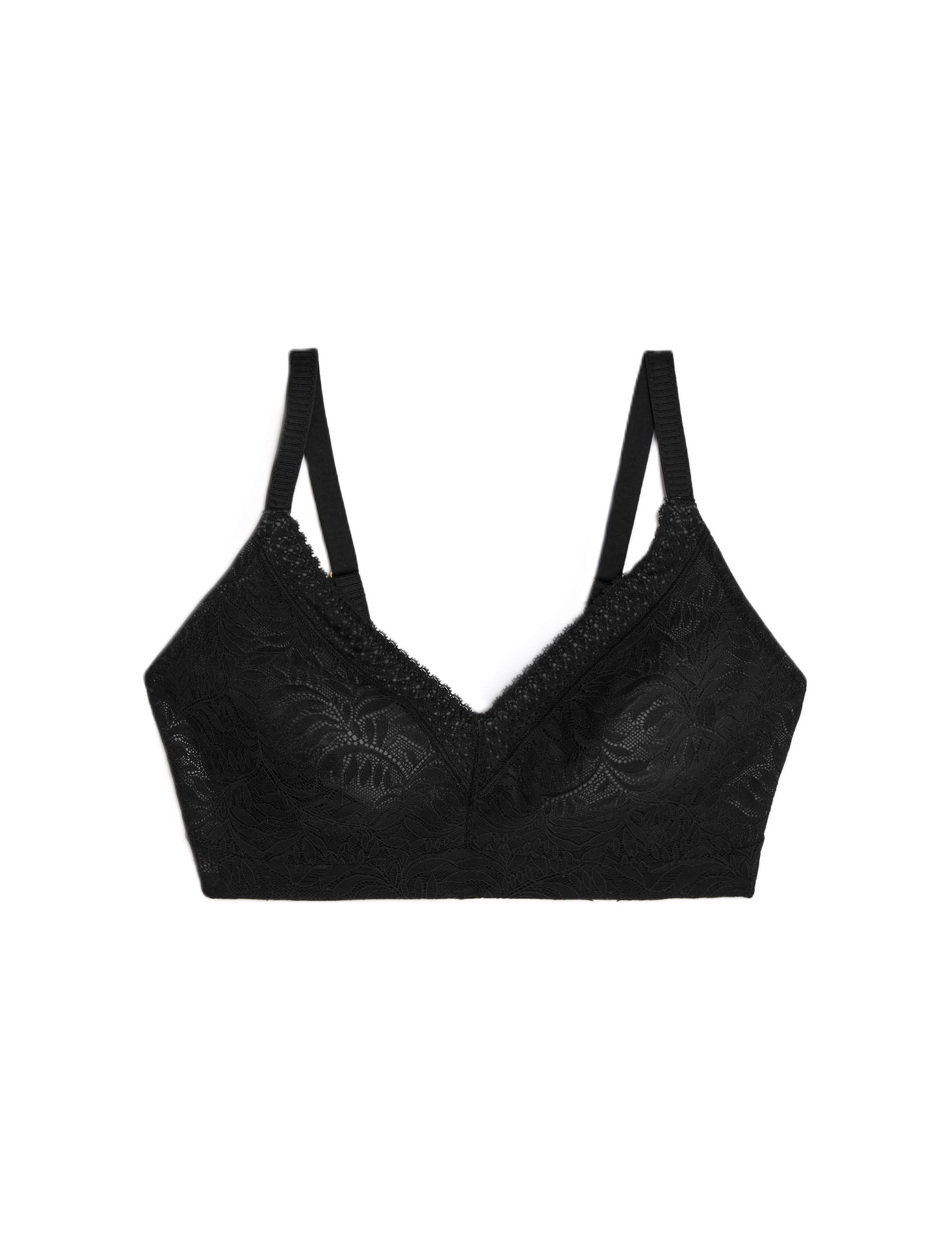 M&S Collection Women's Flexifit Lace Non Wired Minimiser Bra C-H - 36D - Black, Black,Bright Indigo