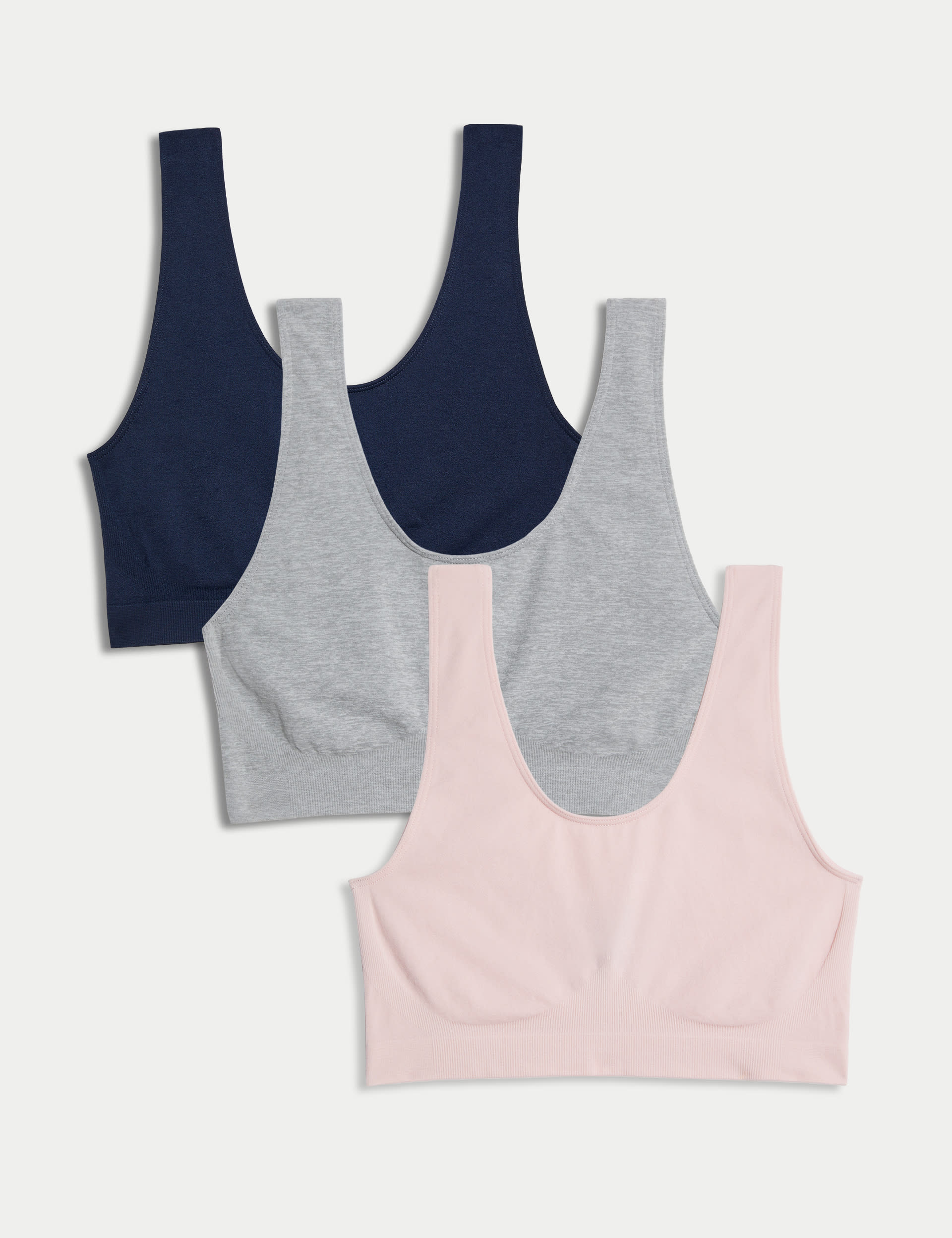 M&S Collection Women's 3pk Seamless Non Wired Crop Tops - Light Pink Mix, White/Black,Light Pink Mix