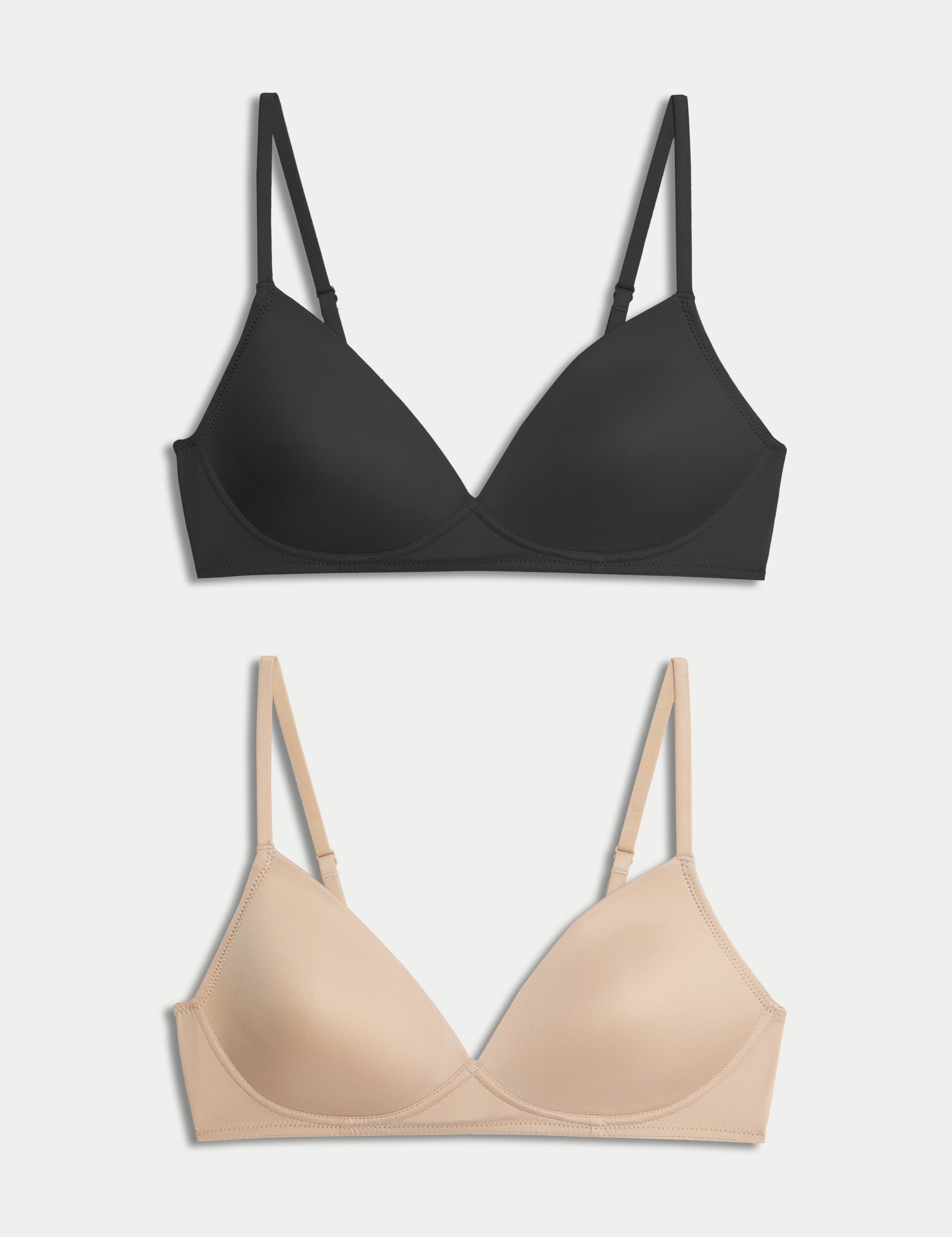 M&S Neutrals Collection Women's 2 Pack Non Wired First Bras AA-D - 32A - Black/Opaline, Black/Opalin