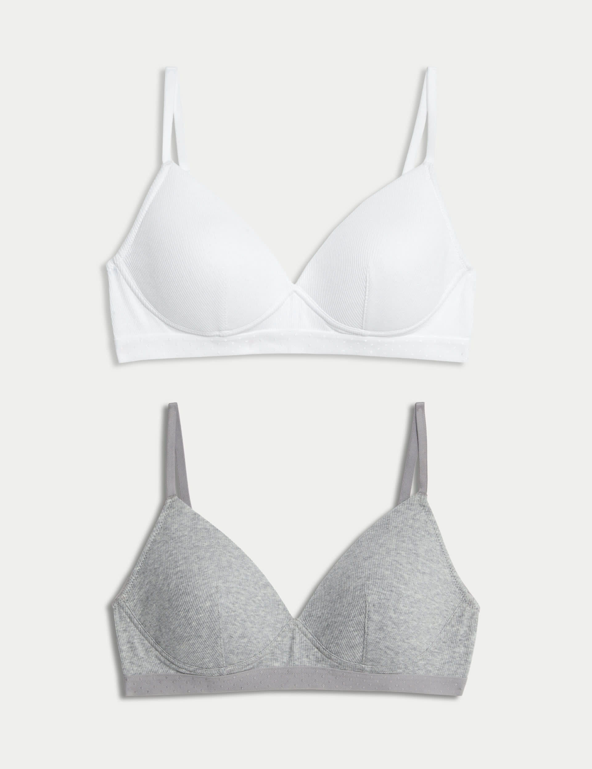 M&S Collection Women's 2 Pack Non Wired Cotton Rich Ribbed First Bras AA-D - 30C - White Mix, Pink M