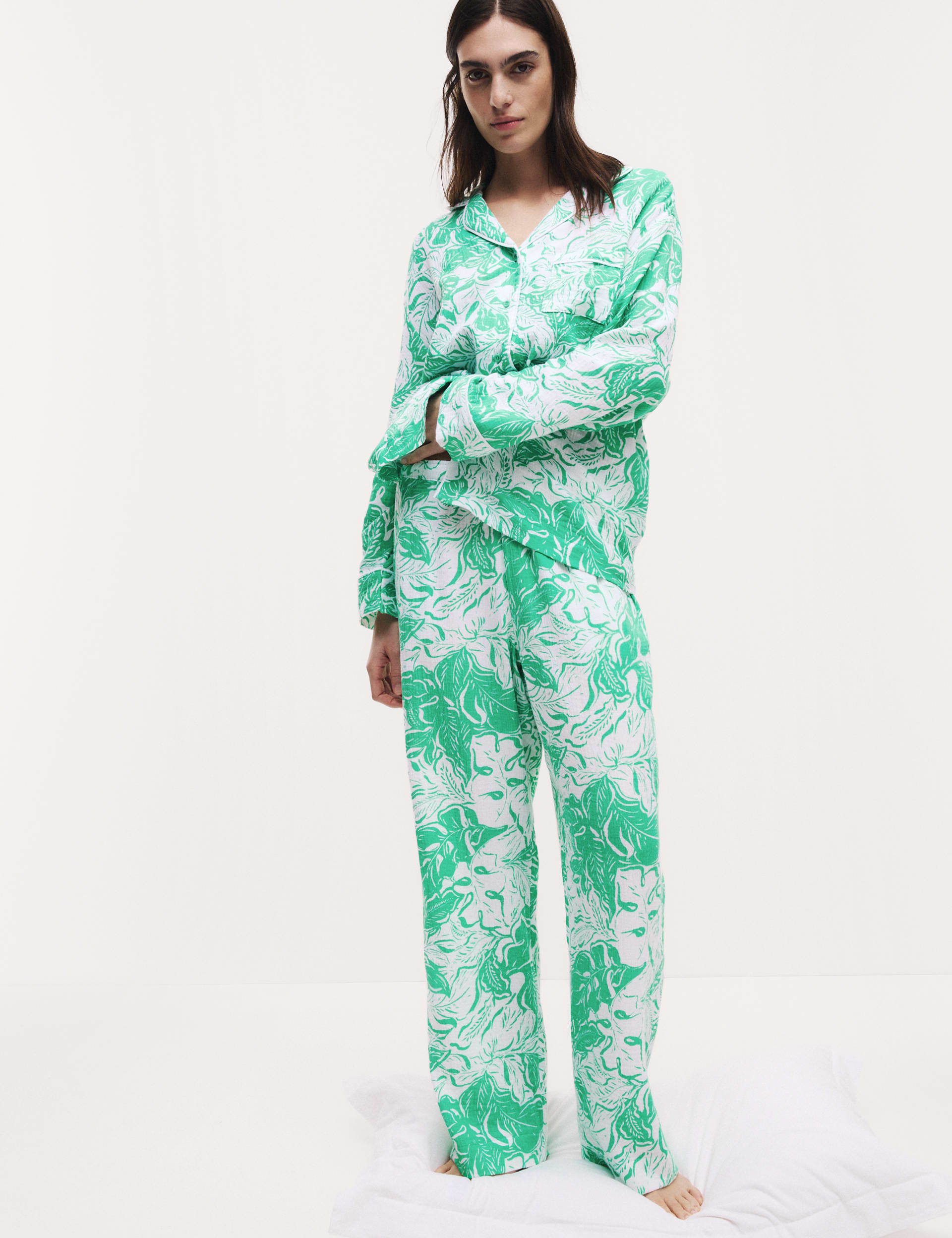 Body By M&S Women's Cool Comfort Printed Pyjama Set - 12 - Emerald, Emerald