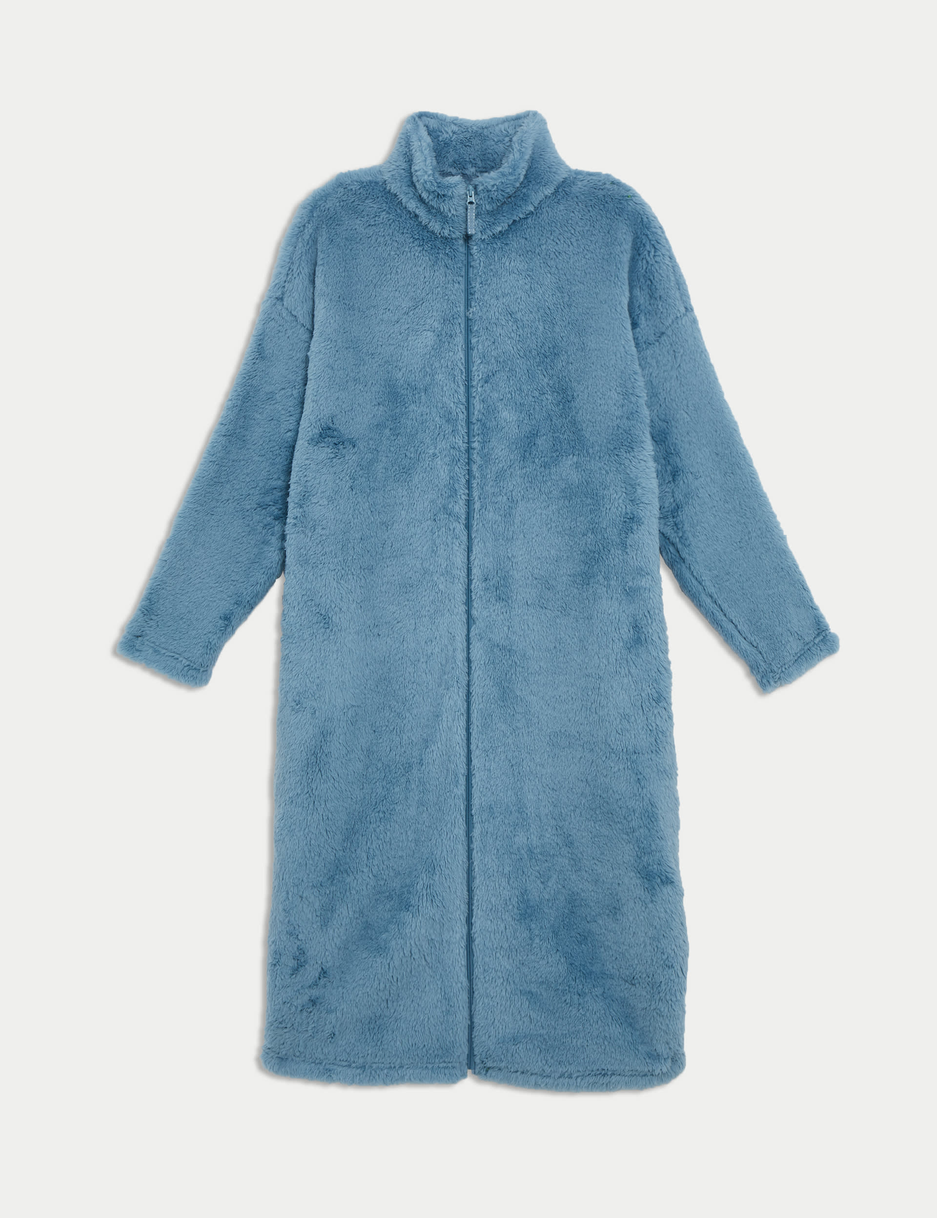 M&S Collection Women's Fleece Full Zip Dressing Gown - M - Slate Blue, Grey,Slate Blue,Fawn