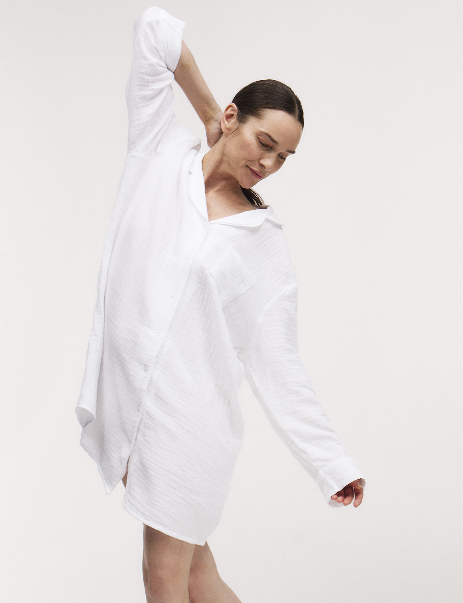 Body By M&S Women's Pure Cotton Revere Nightshirt - 16 - White, White