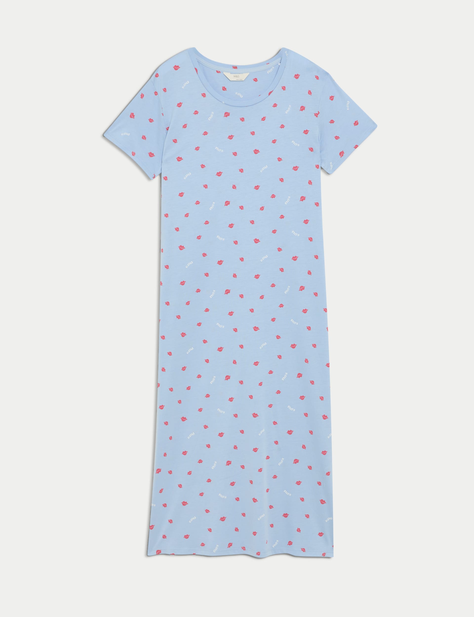 M&S Collection Women's Cotton Modal Kiss Long Nightdress - Light Wedgewood, Light Wedgewood