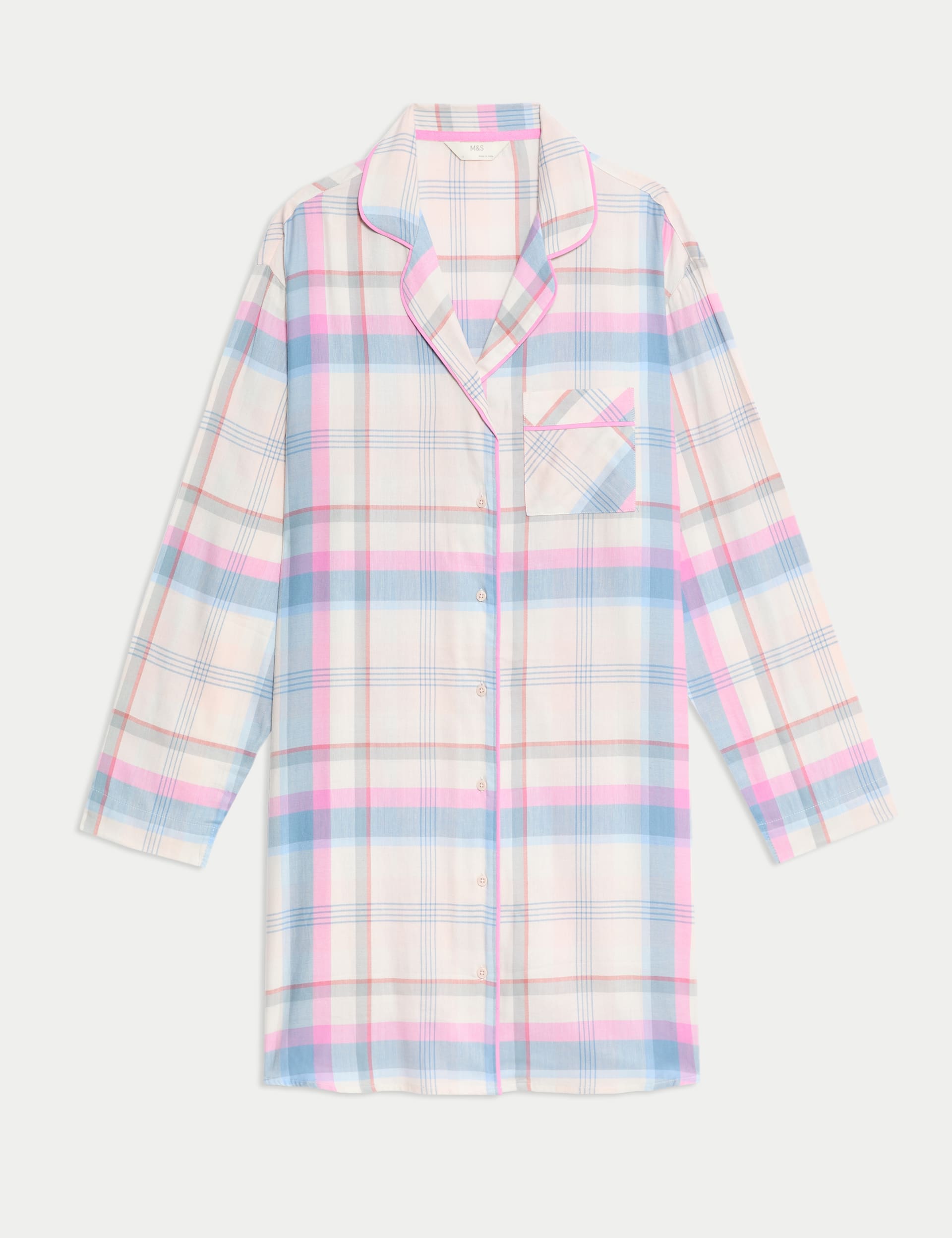 M&S Collection Women's Cotton Blend Checked Nightshirt - 14 - Peach Mix, Peach Mix