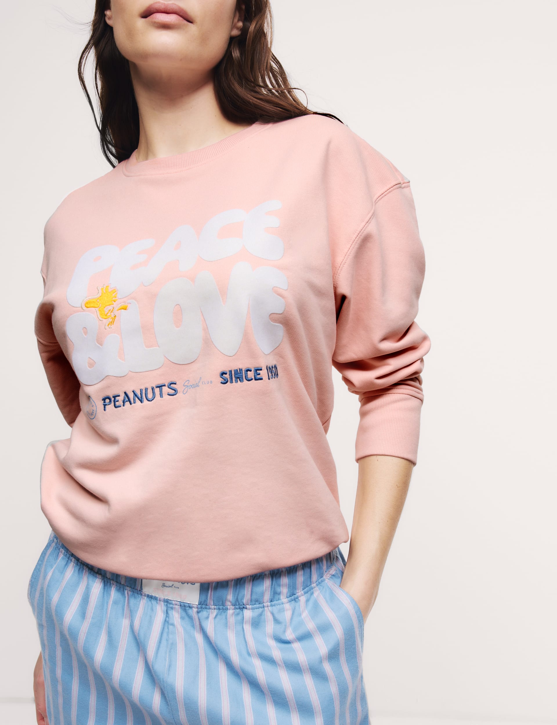 M&S Collection Women's Cotton Rich Peanuts Lounge Sweatshirt - M - Peach, Peach