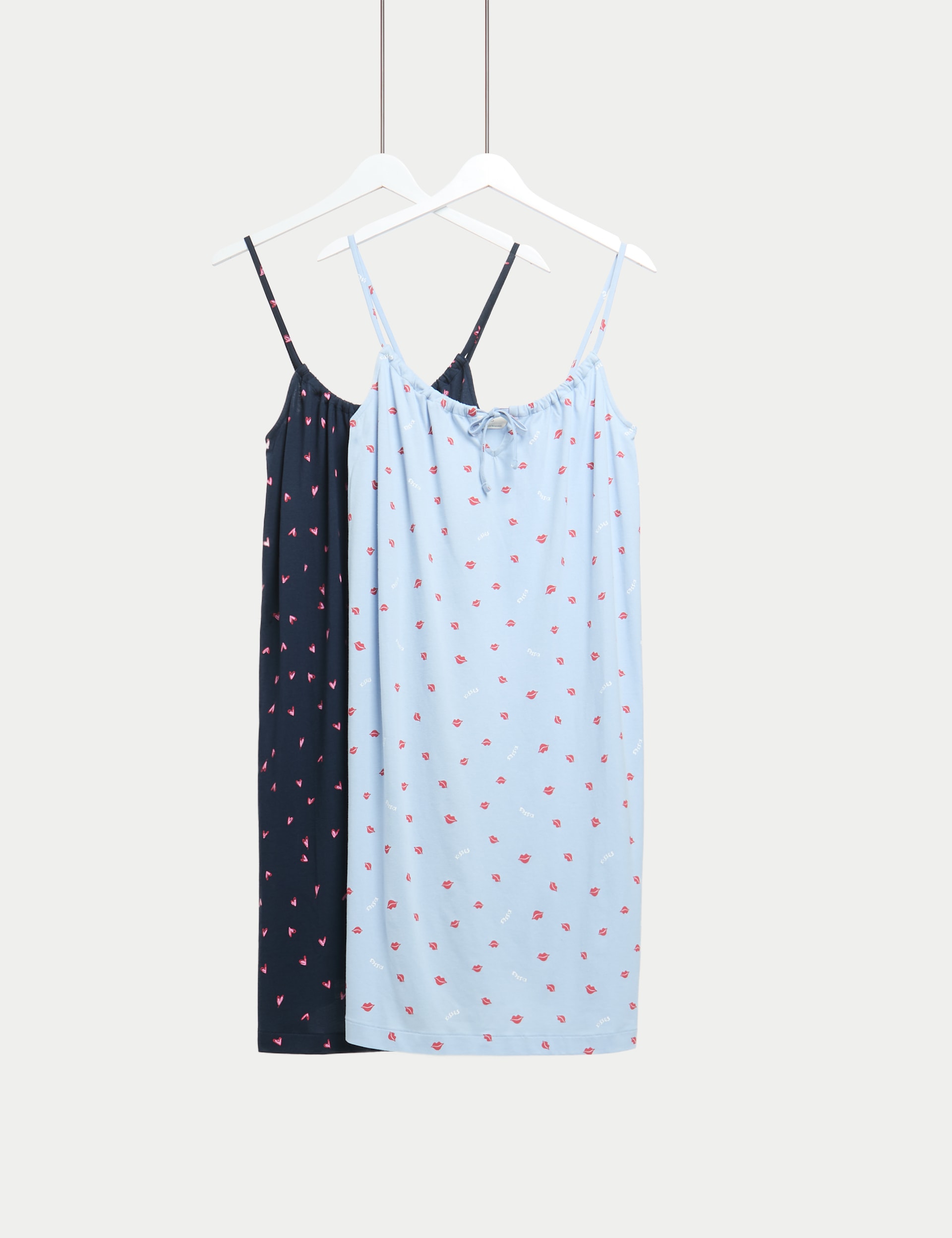 M&S Collection Women's 2 Pack Pure Cotton Printed Chemises - L - Blue Mix, Blue Mix