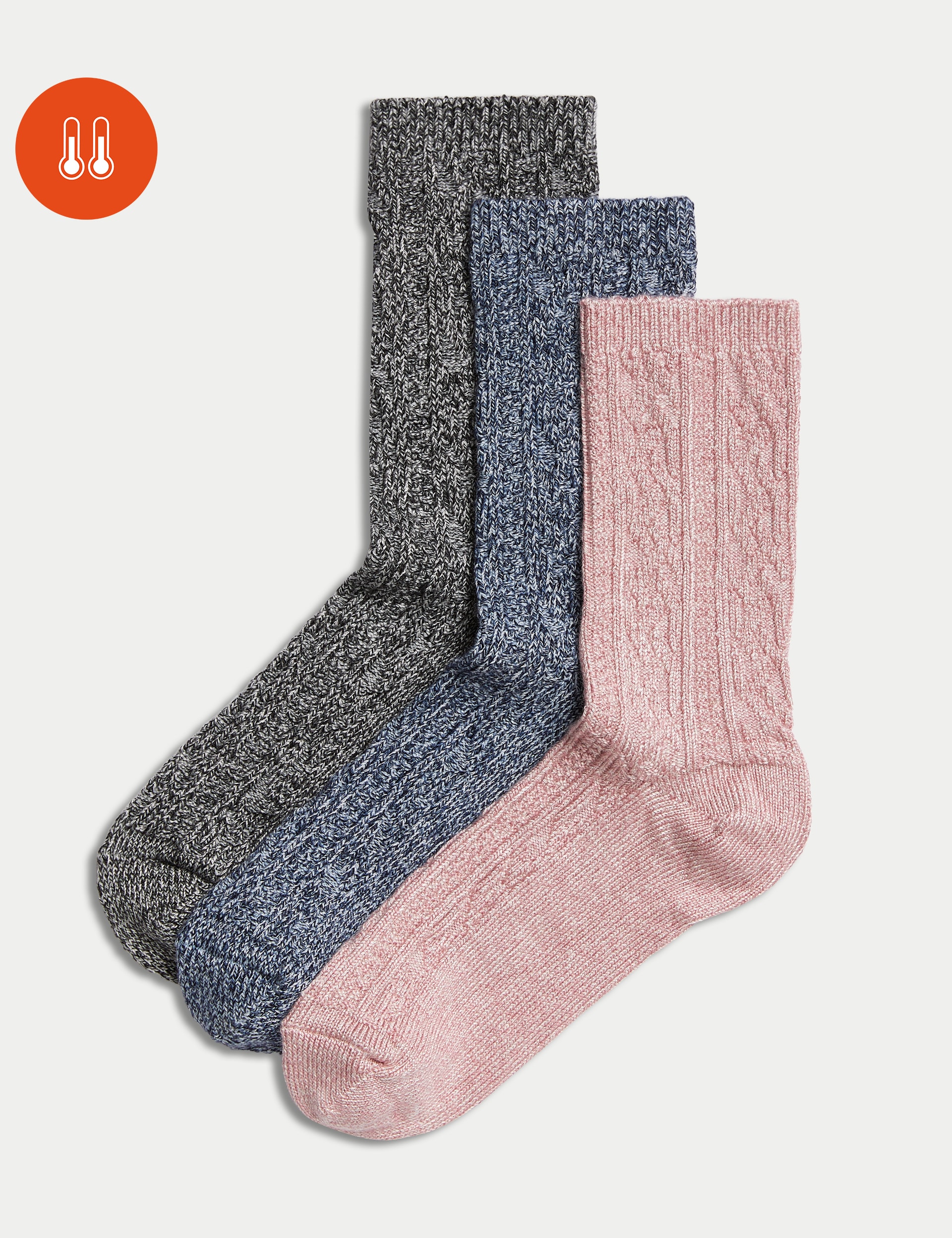 M&S Collection Women's 3pk Sumptuously Soft Thermal Socks - 3-5 - Pink Mix, Pink Mix