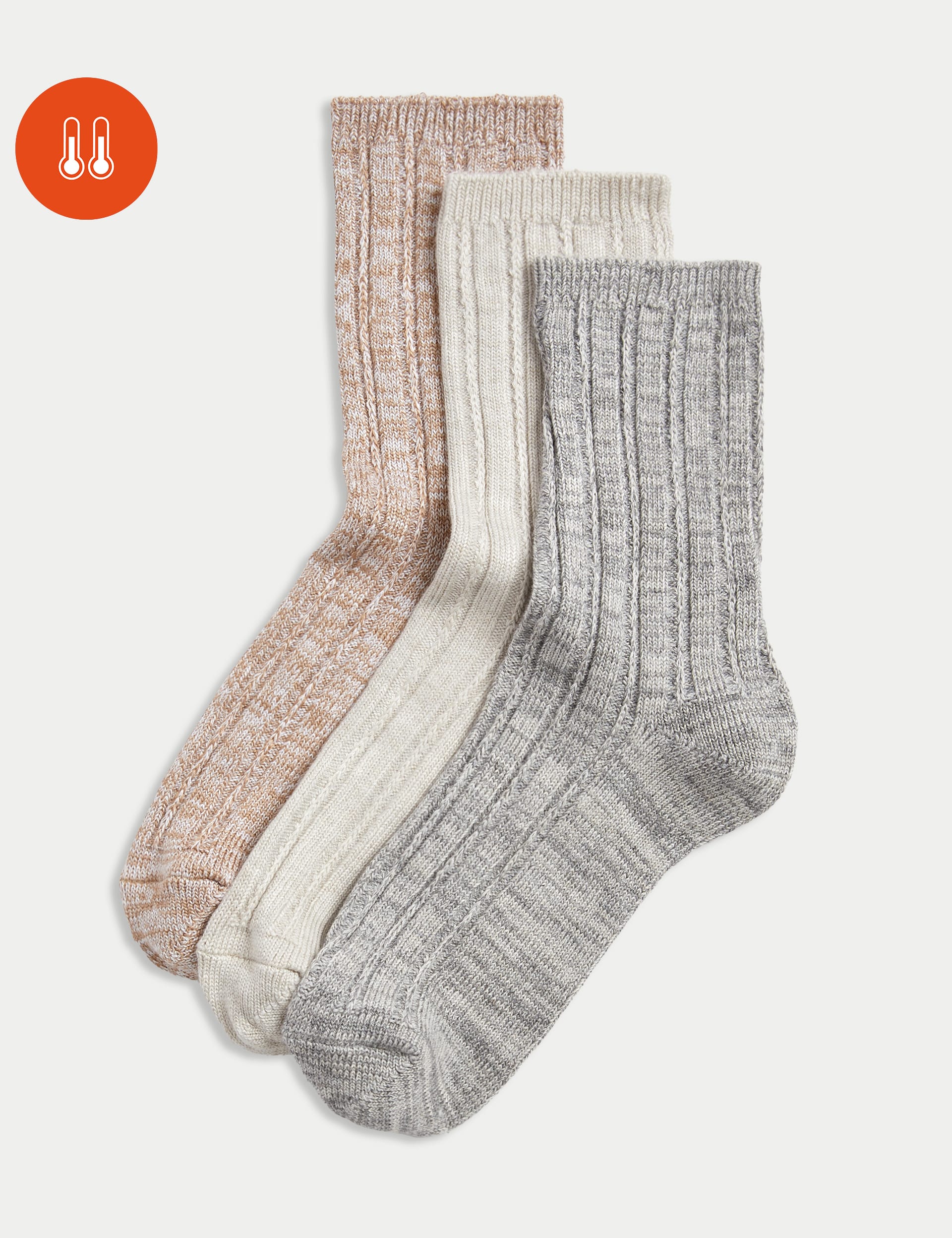 M&S Collection Women's 3pk Sumptuously Soft Thermal Socks - 3-5 - Oatmeal Mix, Oatmeal Mix