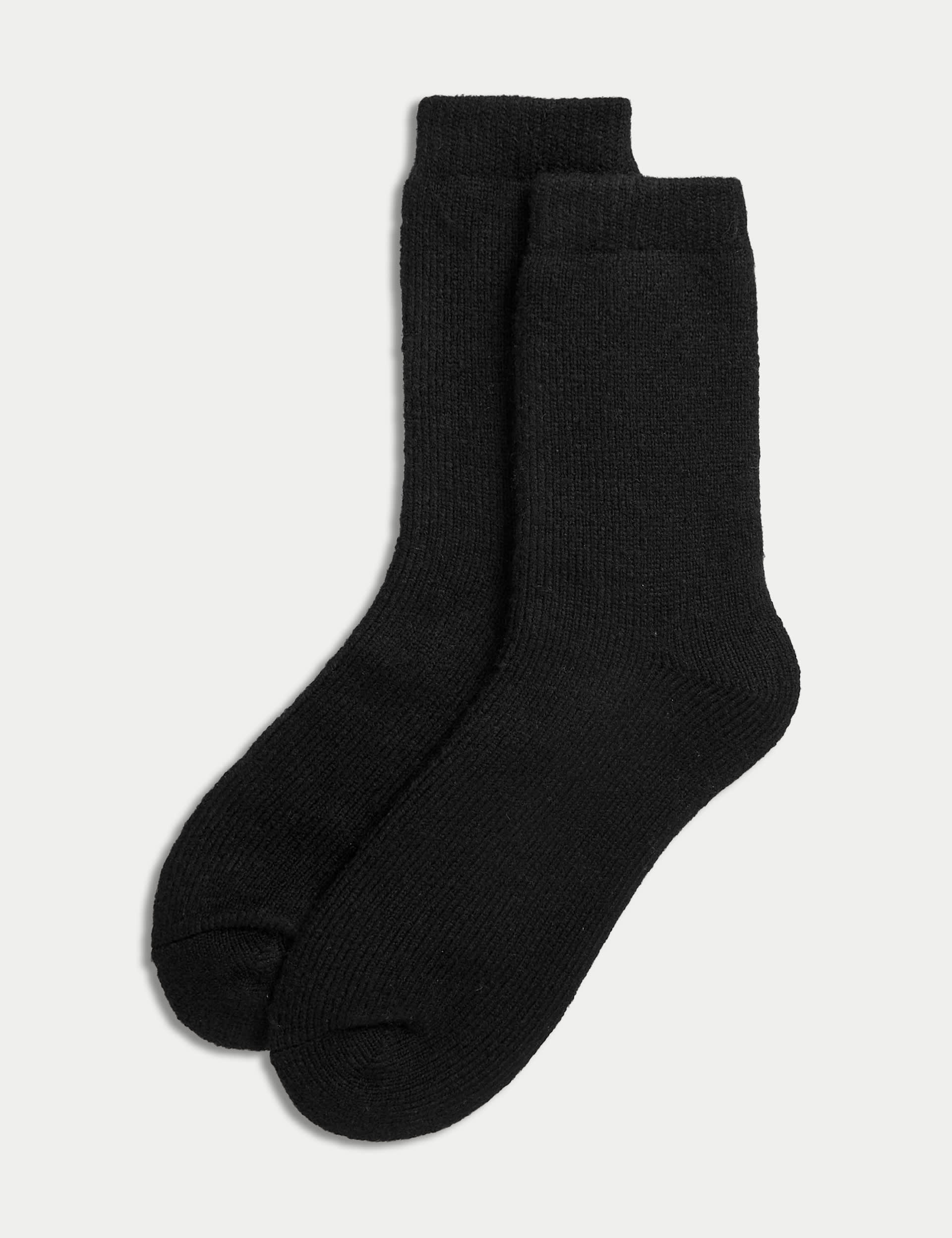 M&S Collection Women's 2 Pack Heavyweight Thermal Boot Socks - 6-8 - Black, Black,Oatmeal Mix