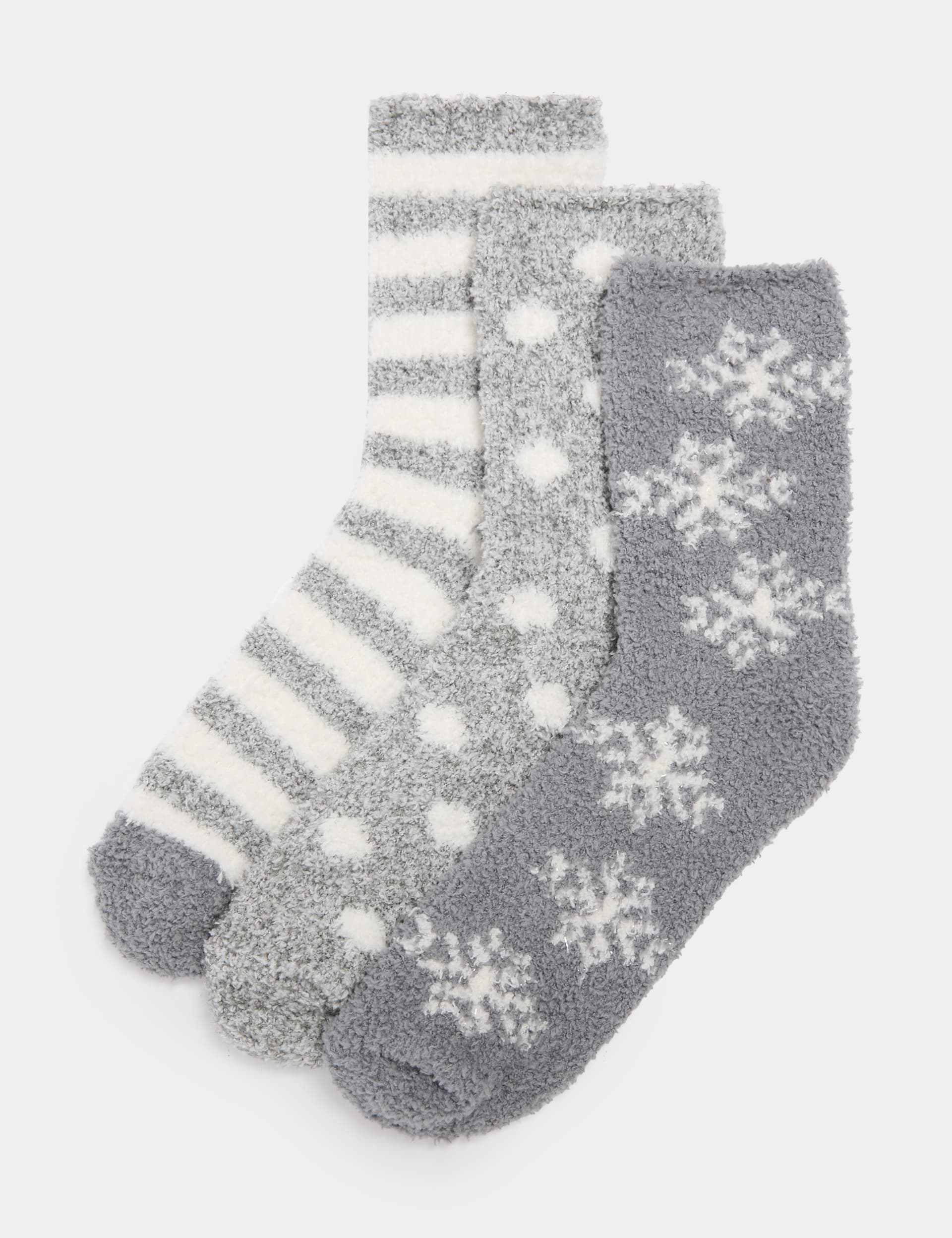 M&S Collection Women's 3pk Cosy Patterned Fluffy Socks - 3-5 - Grey Mix, Grey Mix