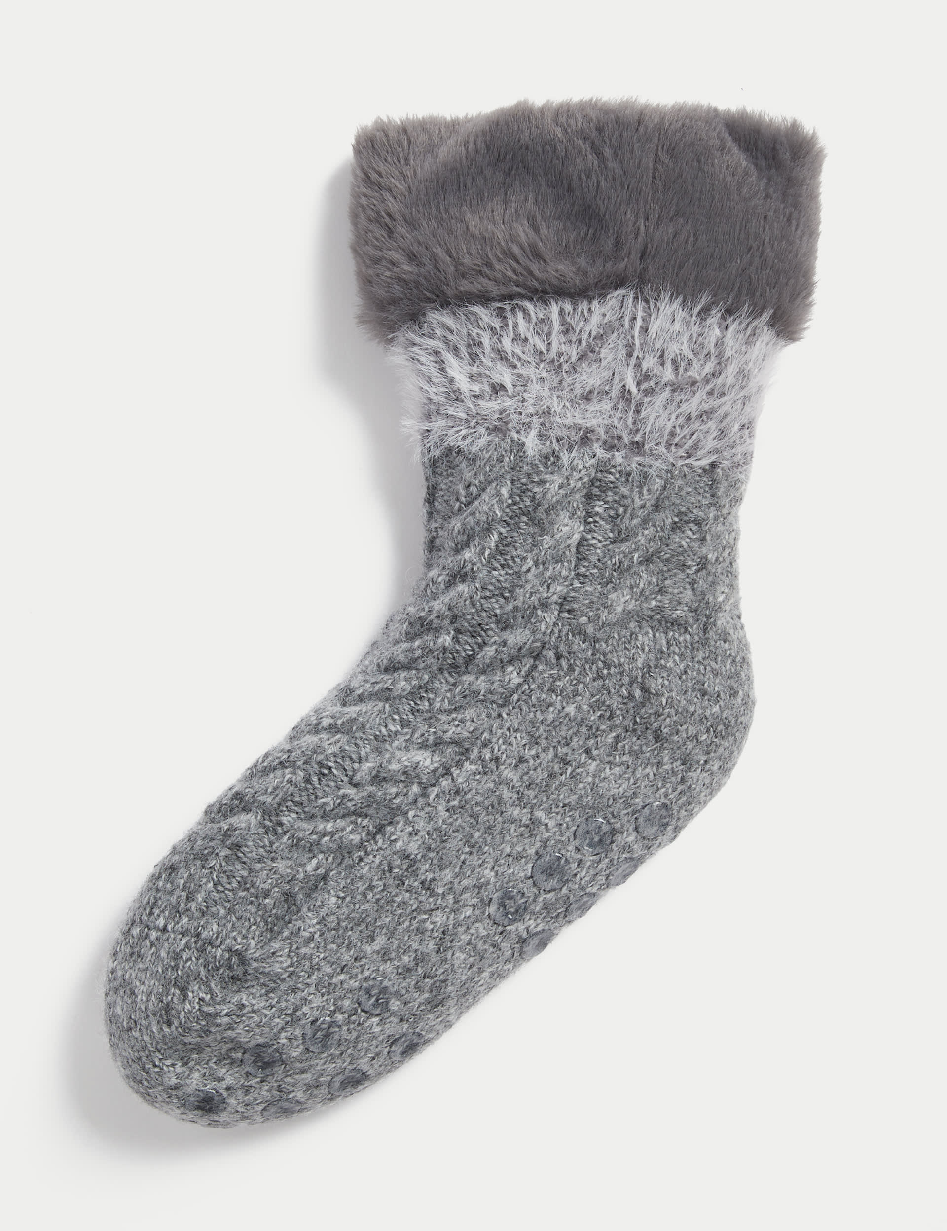 M&S Collection Women's Fluffy Faux Fur Collar Slipper Socks - 3-5 - Charcoal, Charcoal