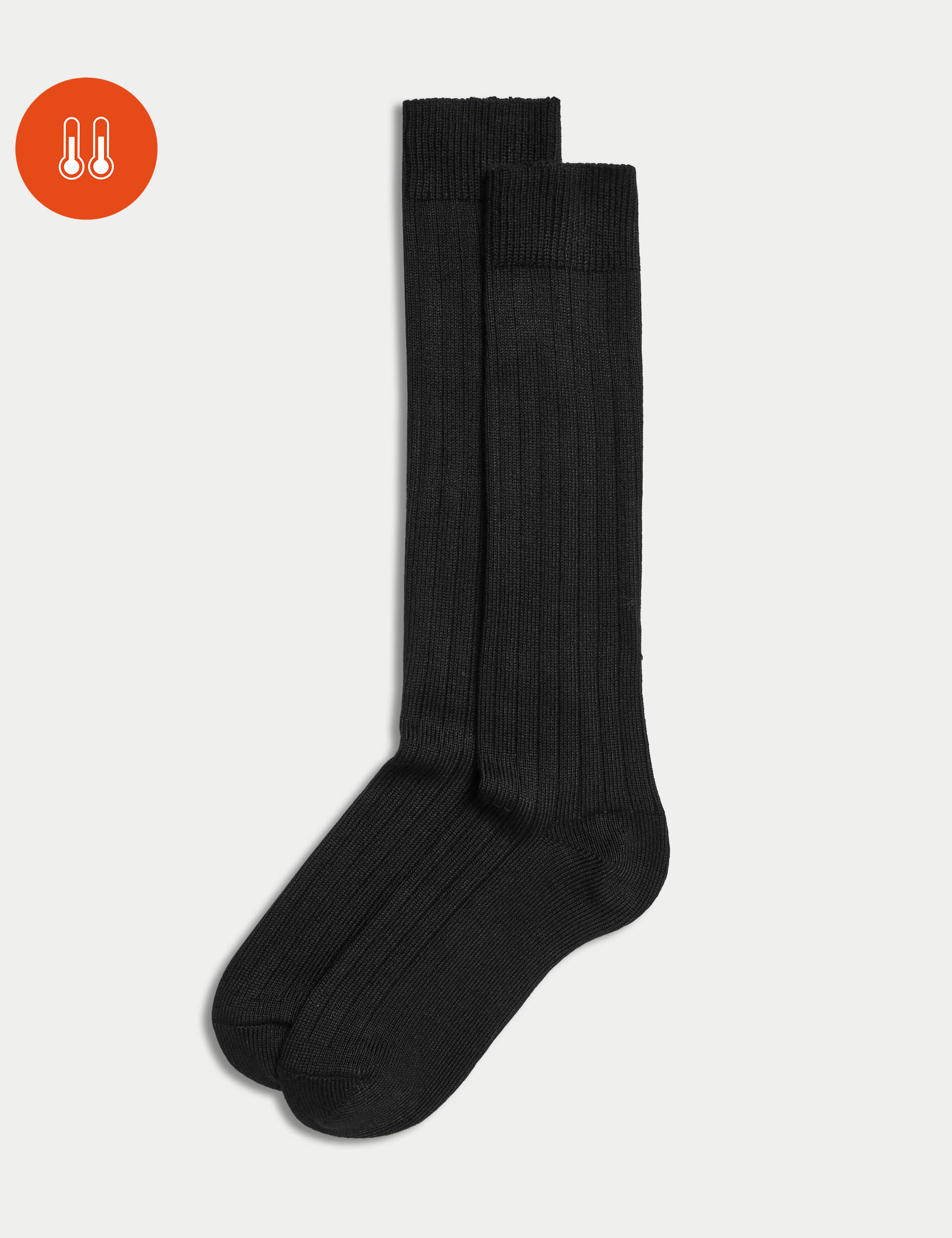 M&S Collection Women's 2 Pack Thermal Knee High Socks - 6-8 - Black, Black,Charcoal Mix