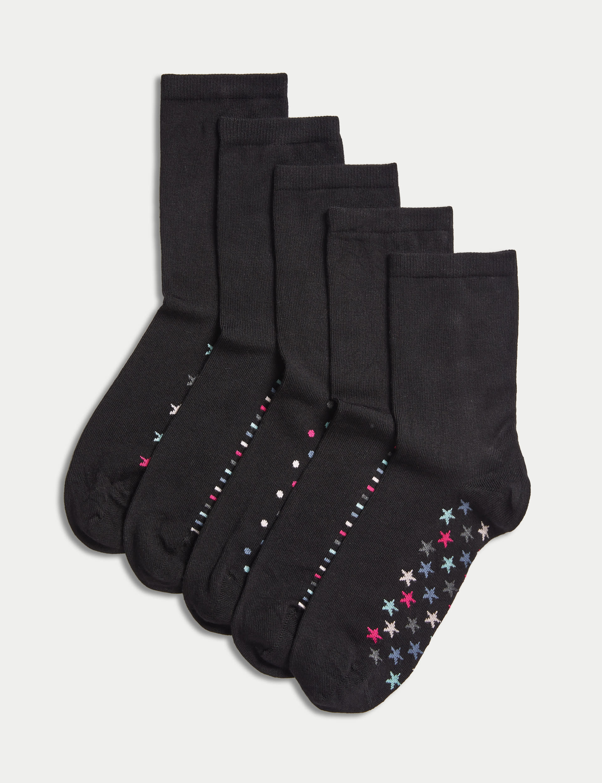 M&S Collection Women's 5pk Sumptuously Soft™ Ankle Socks - 3-5 - Black Mix, Black Mix