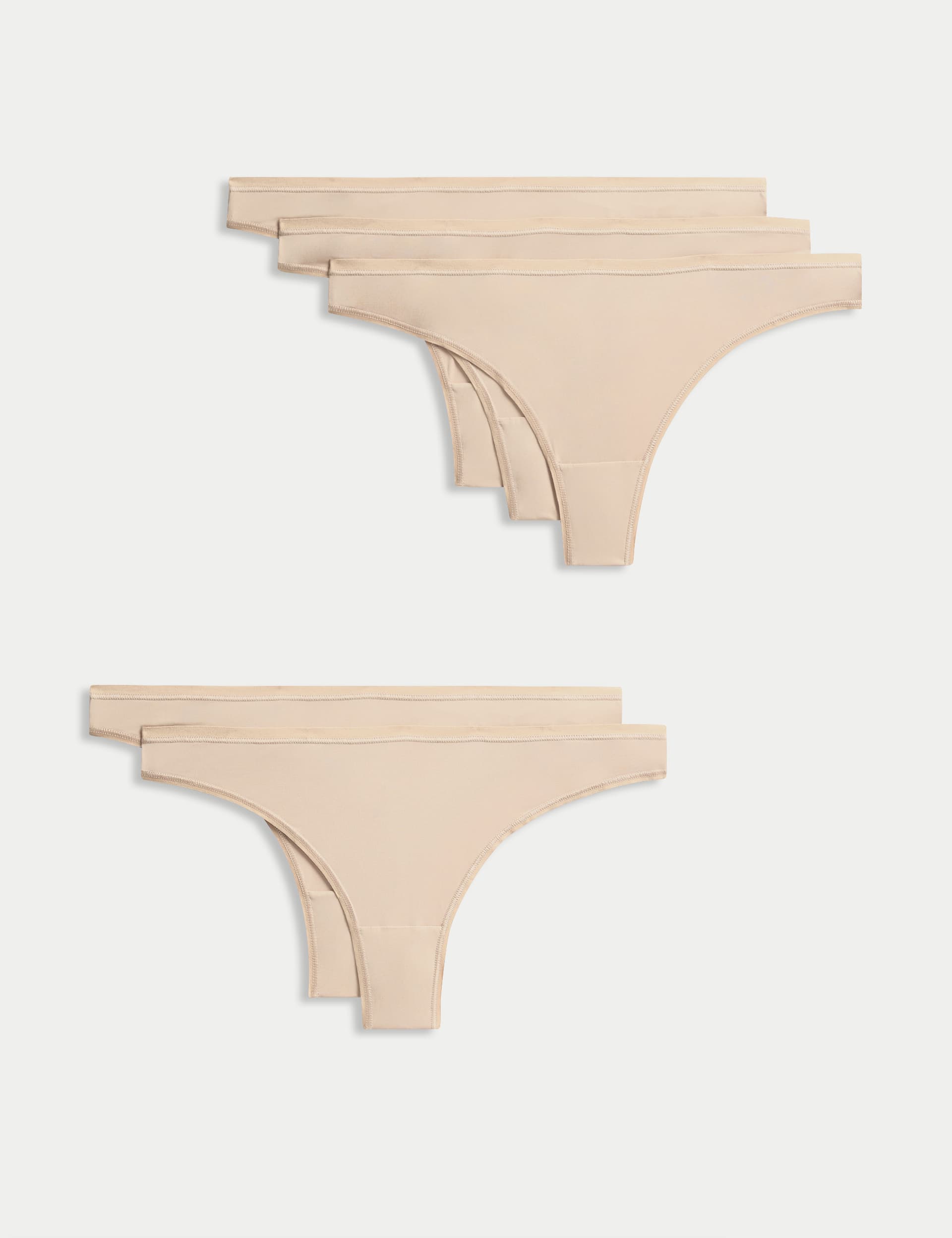 M&S Collection Women's 5pk No VPL Microfibre Low Rise Thongs - 10 - Rose Quartz, Rose Quartz,Wedgewo