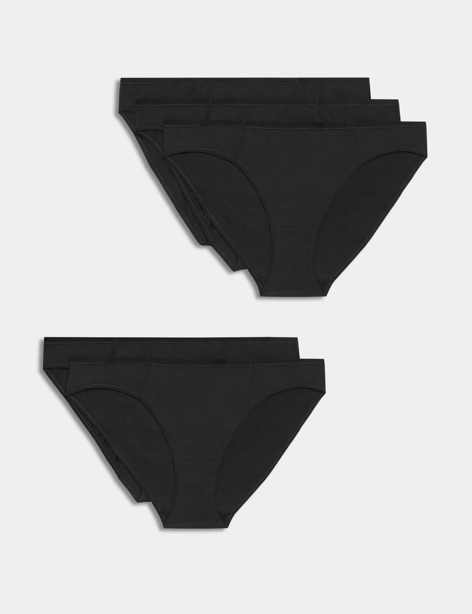 M&S Collection Women's 5pk No VPL Cotton Modal Bikini Knickers - 12 - Black, White,Black