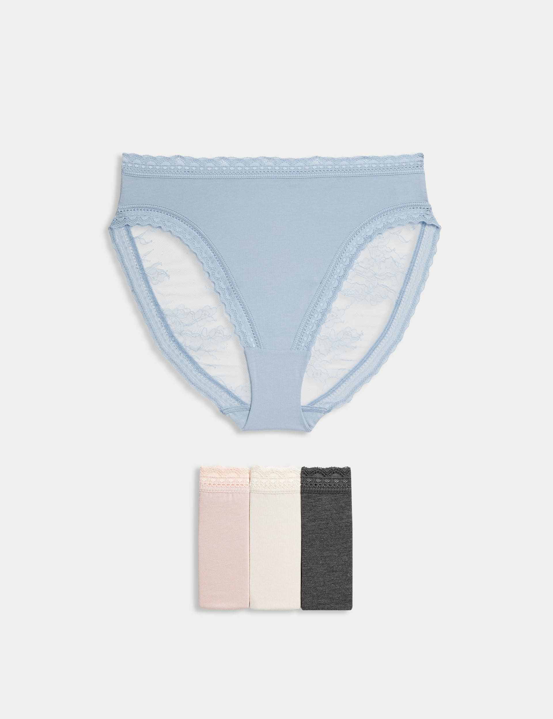 M&S Collection Women's 4pk Modal & Lace High Waisted High Leg Knickers - 14 - Soft Blue Mix, Soft Bl