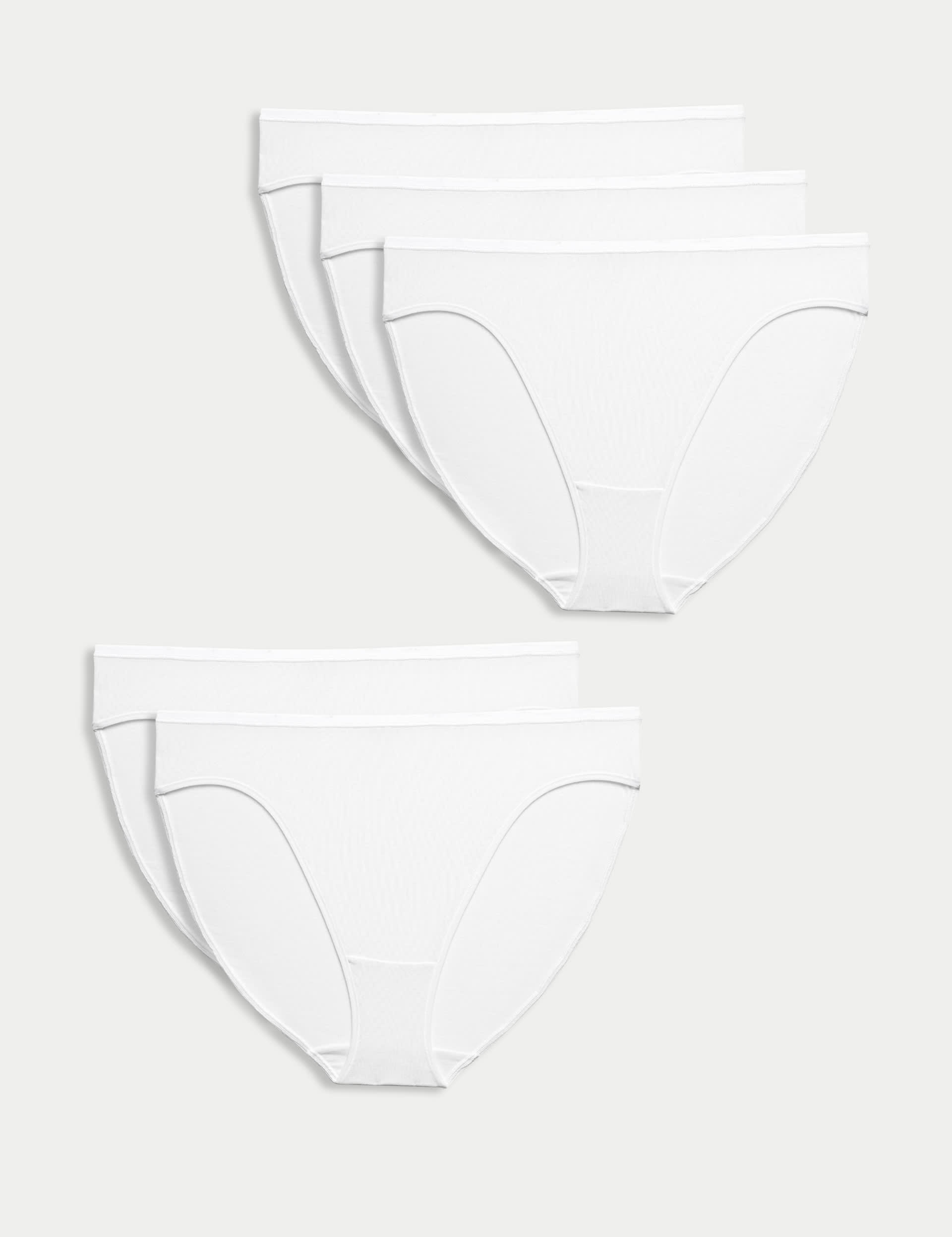 M&S Collection Women's 5pk No VPL Cotton Modal High Leg Knickers - 12 - White, White,Black