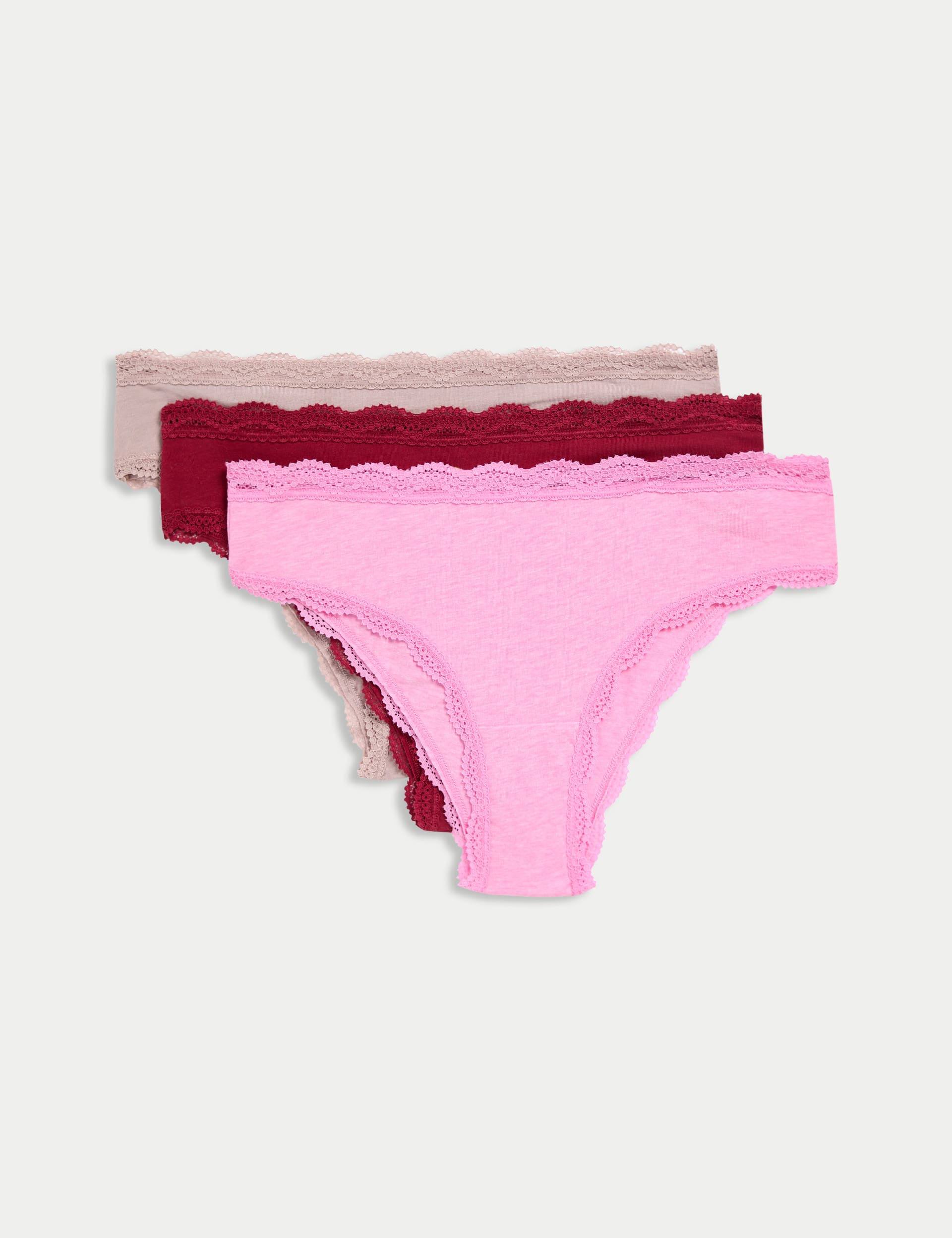 M&S Collection Women's 3pk Cotton Rich Brazilian Knickers - 14 - Dark Cranberry, Dark Cranberry,Peac