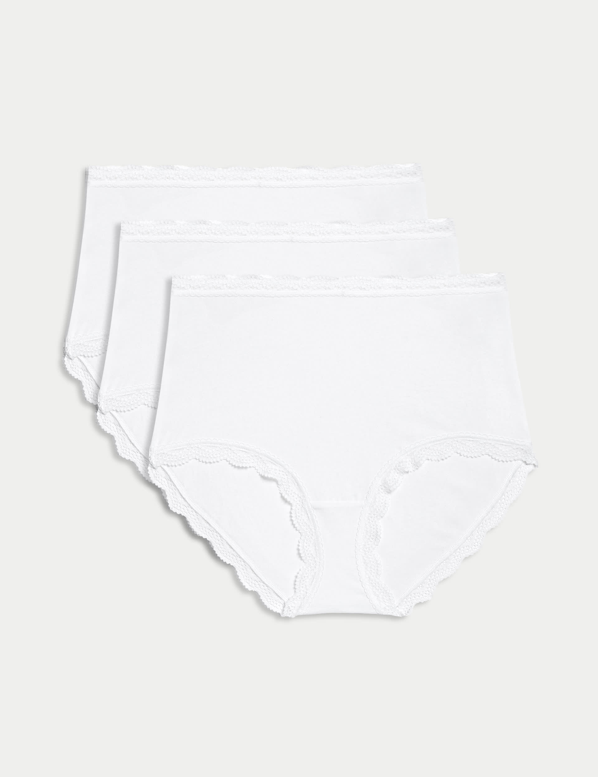 M&S Collection Women's 3pk Cotton Rich Full Briefs - 14 - White, Black,White,Green Mix