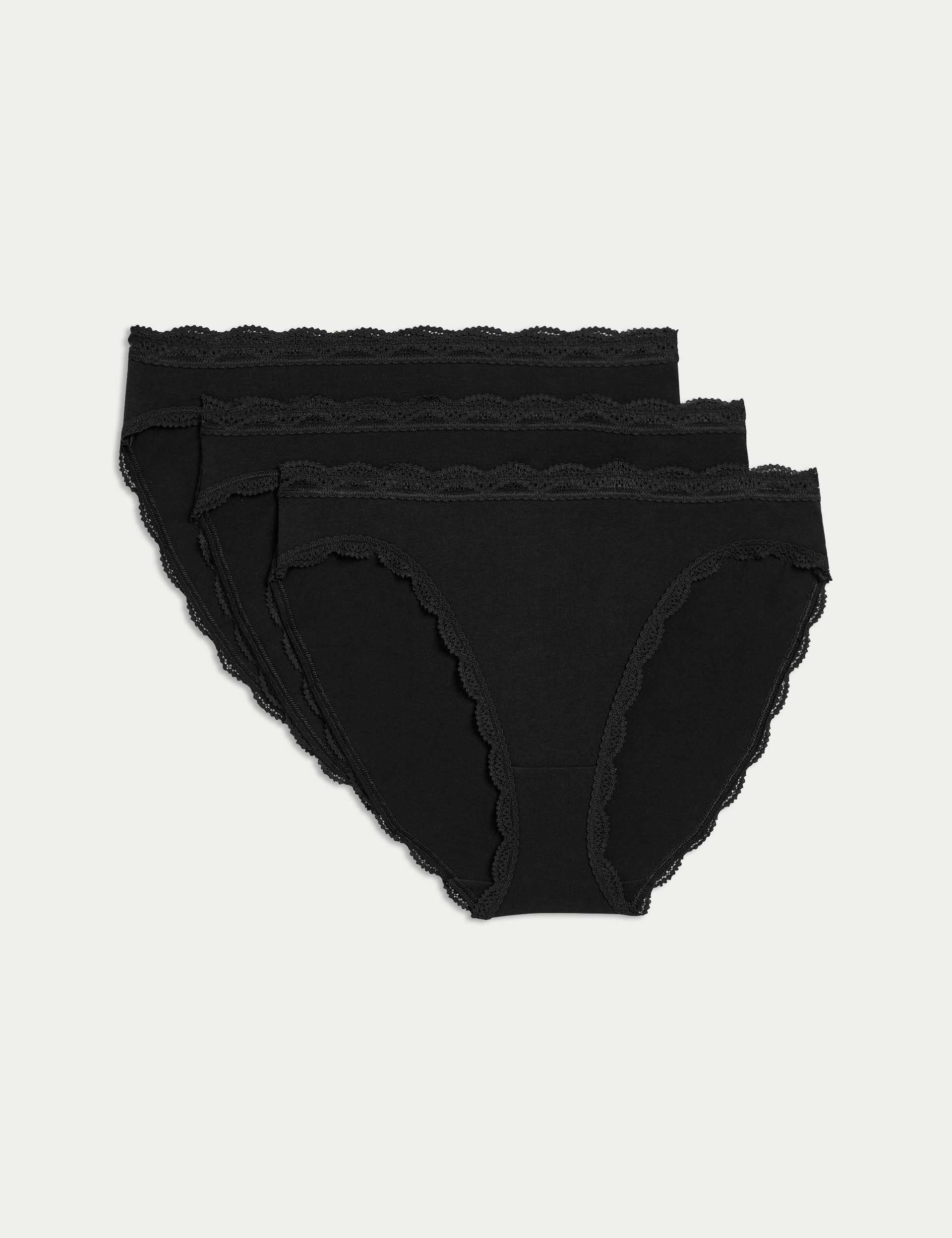 M&S Collection Women's 3pk Cotton Rich High Leg Knickers - 14 - Black, Green Mix,Black