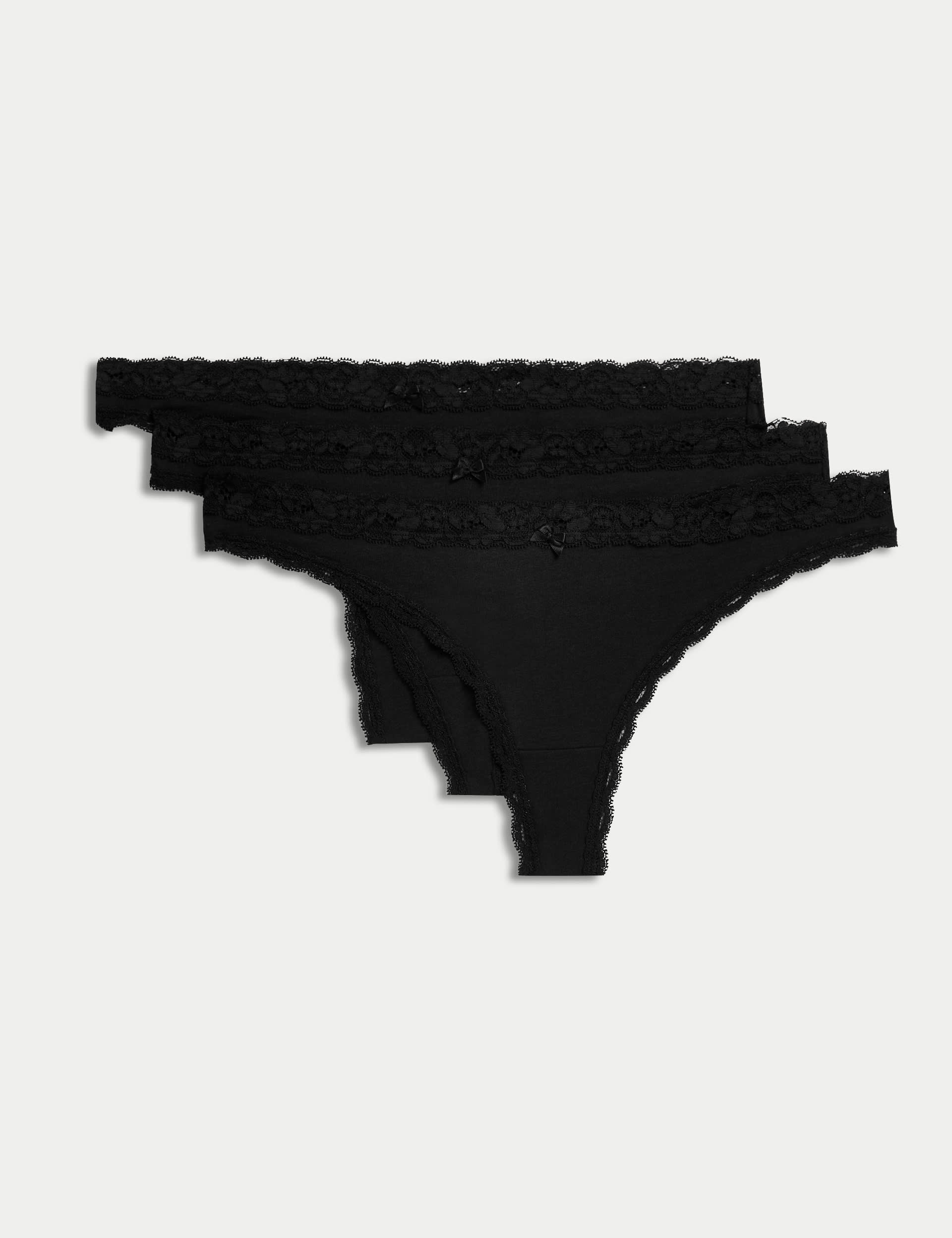 M&S Collection Women's 3pk Cotton Blend Thongs - 14 - Black, Black,Peach Mix,Green Mix