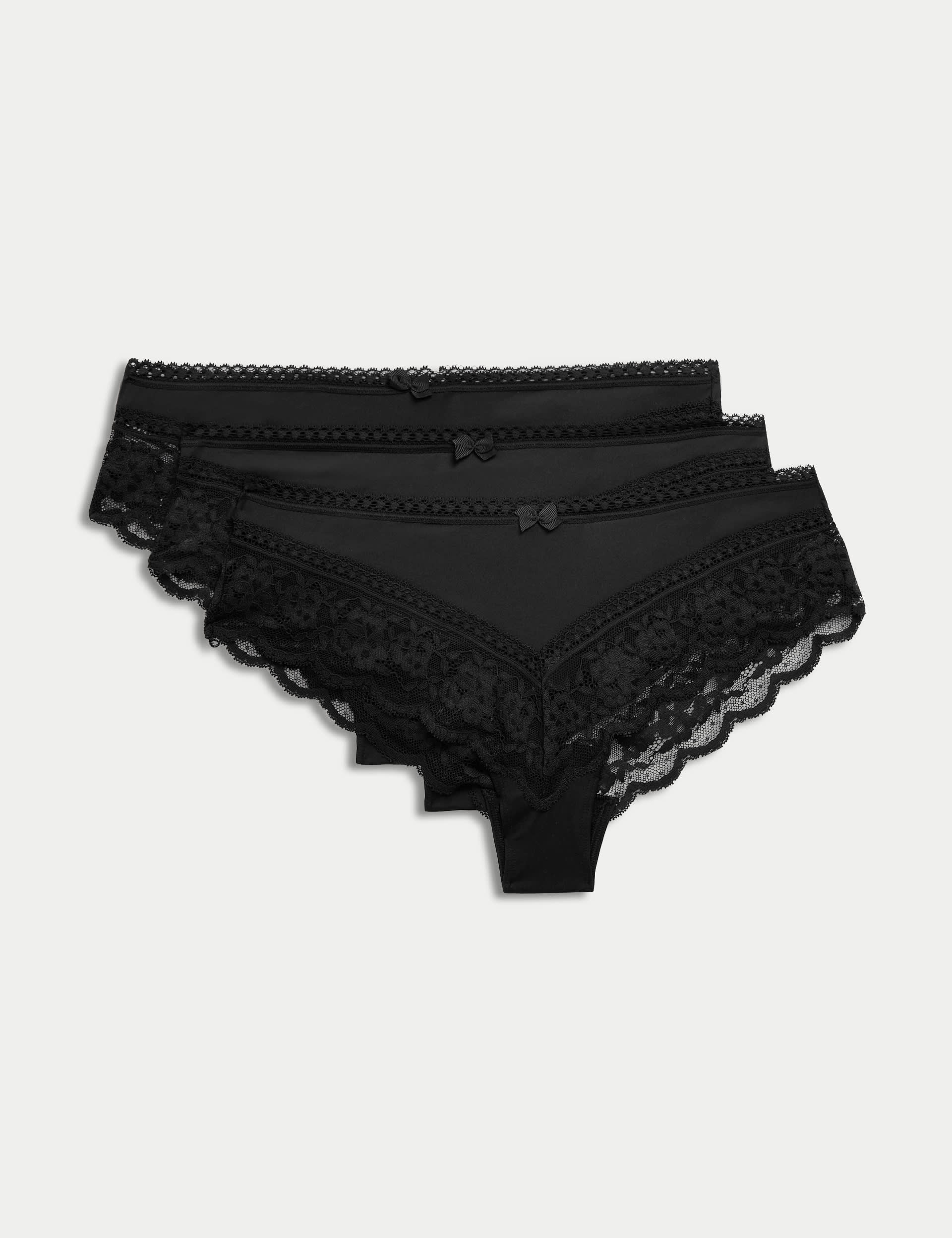 M&S Collection Women's 3pk Lace Trim Brazilian Knickers - 18 - Black, Brown Mix,Black,White,Rose Qua